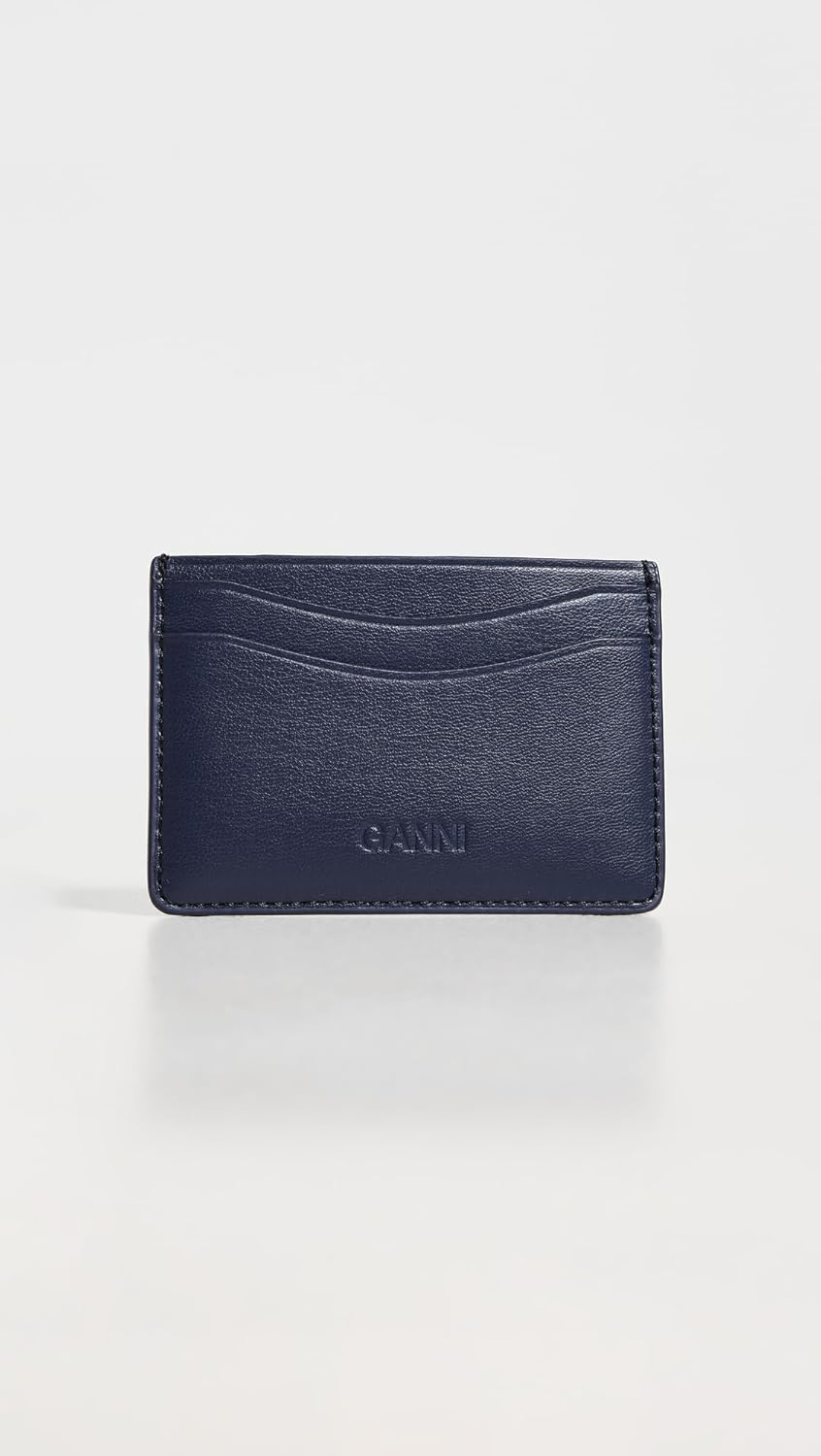 Ganni Women's Card Holder With Flap Bear, Black/Iris, One Size