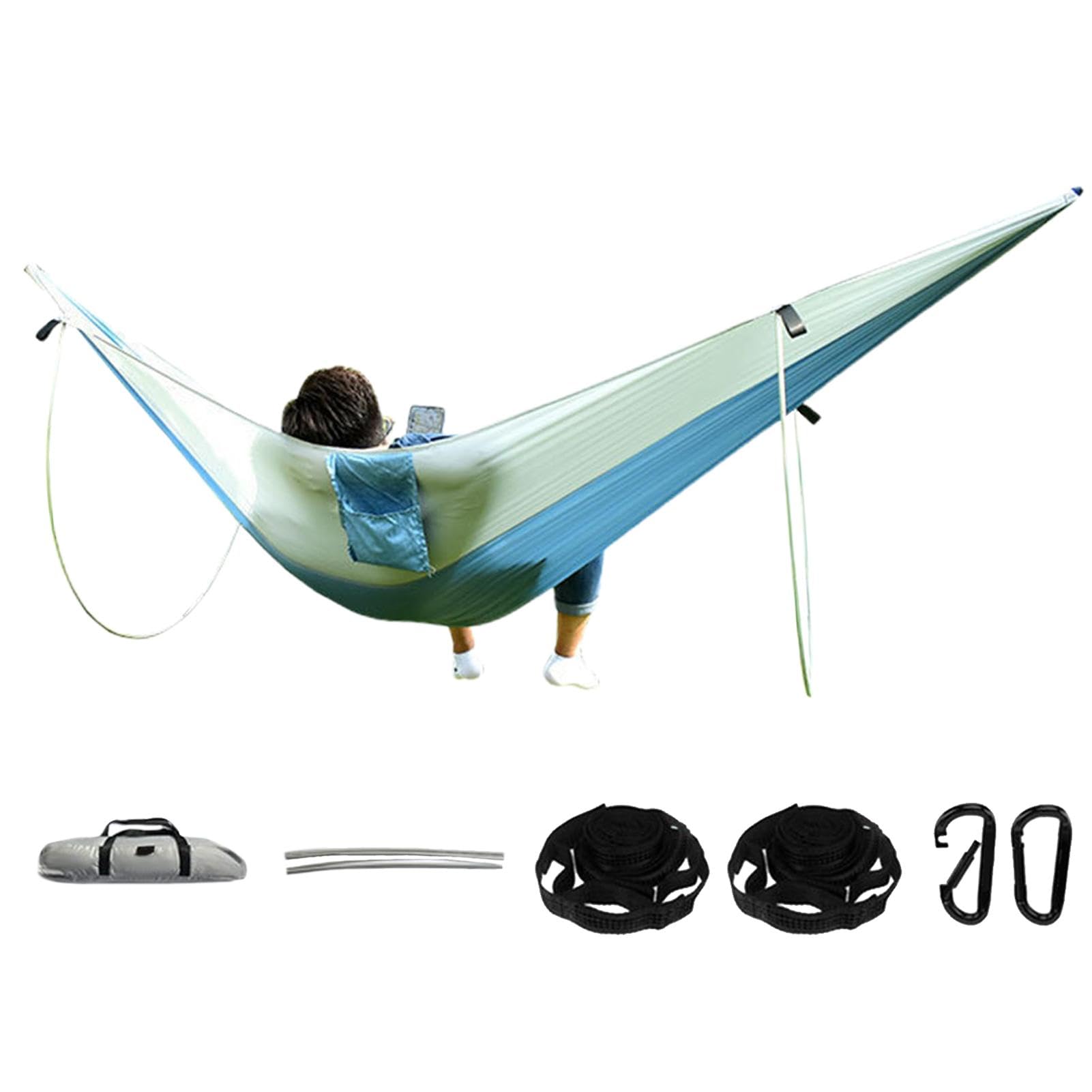 Fukamou Outdoor Hammock, Sleeping Hammock, Portable Camp Hammock, Outdoor Hammock with Two Support Pole, Waterproof for Camping, Beach, Hiking