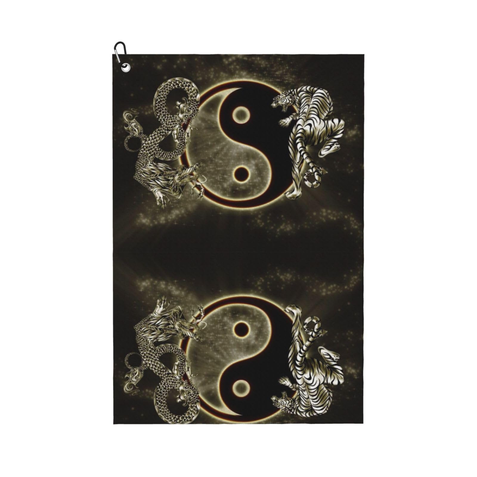 peiyeety Yin Yang Dragons Tiger Microfiber Golf Towel with Carabiner Clip, 16x24 Inch Absorbent Waffle Weave Towel for Golf Bags