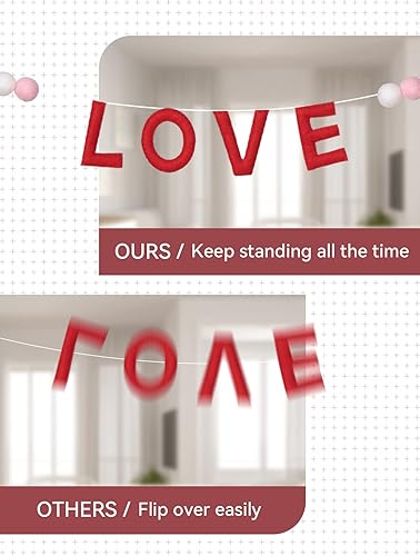 Miniatura 3 de 3 guirnaldas de bolas de fieltro para el día de San Valentín, guirnaldas de corazón de fieltro de amor, total de 74 pompones, adornos colgantes de