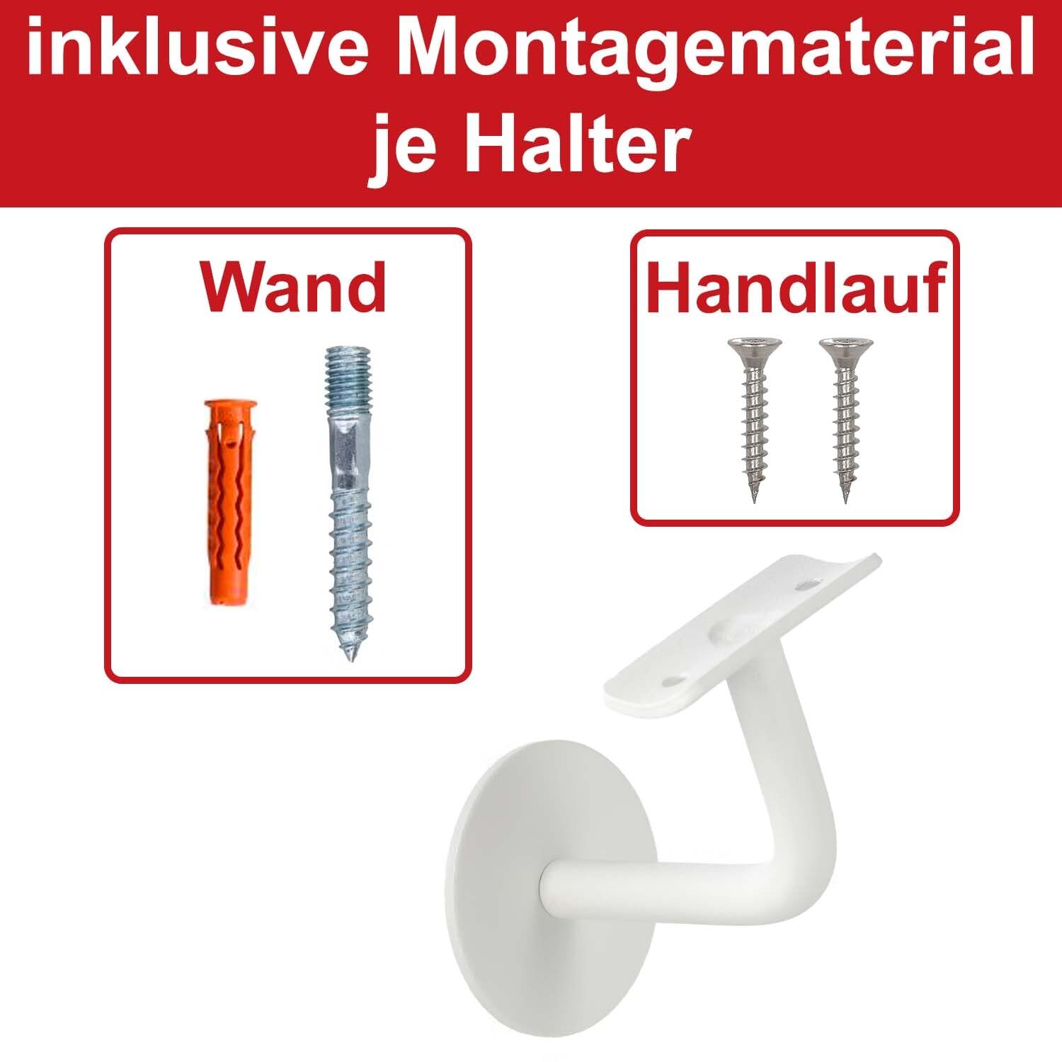 TIBU Eiche Holz Handlauf keilgezinkt unbehandelt Geländer 0,3m - 6m, Länge 130 cm und 2 Edelstahl Halter Weiss