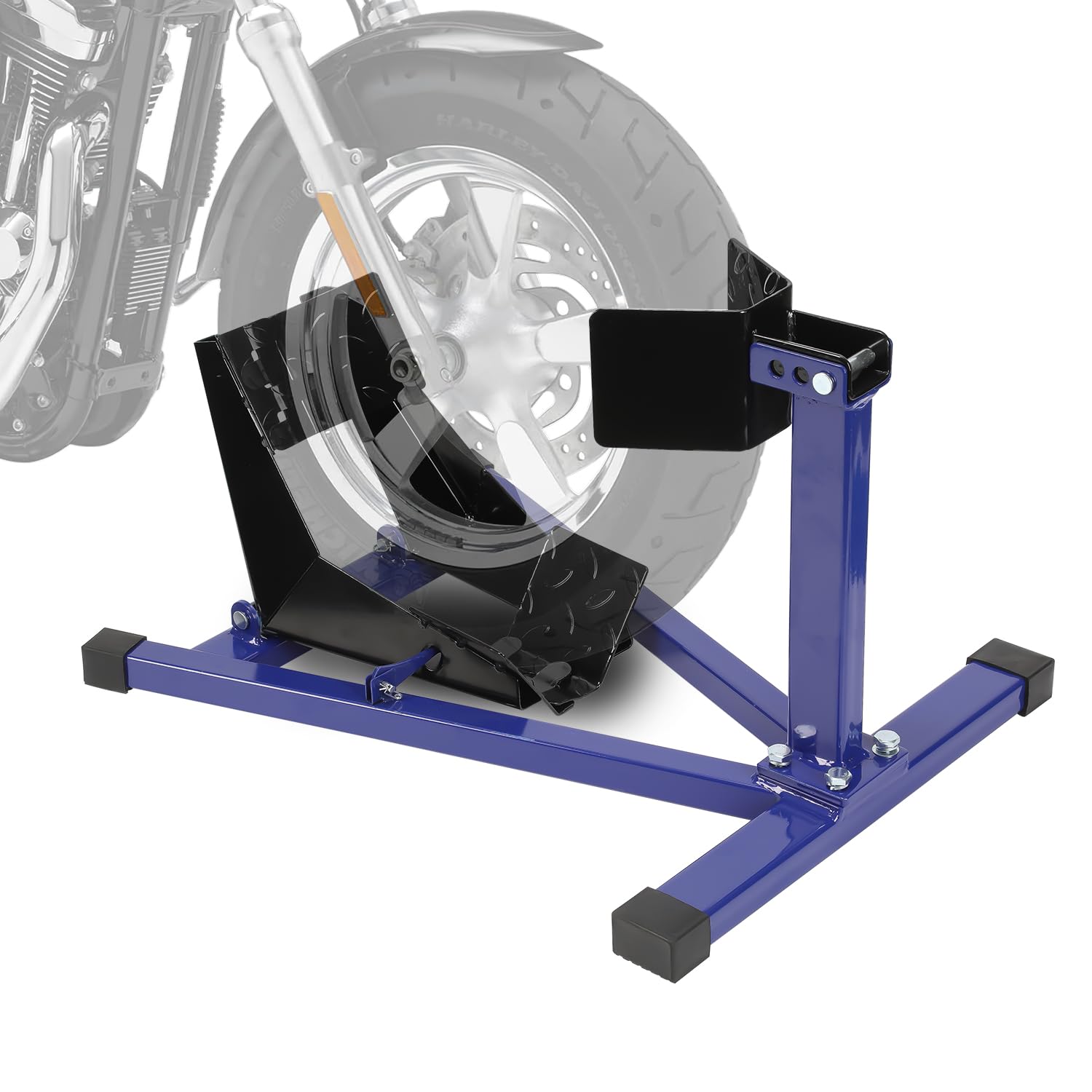 Support de montage, pince de roue avant de moto, support de moto, convient pour pneus de 17 à 21 pouces, rail d'aide au chargement, bleu, 1 pièce
