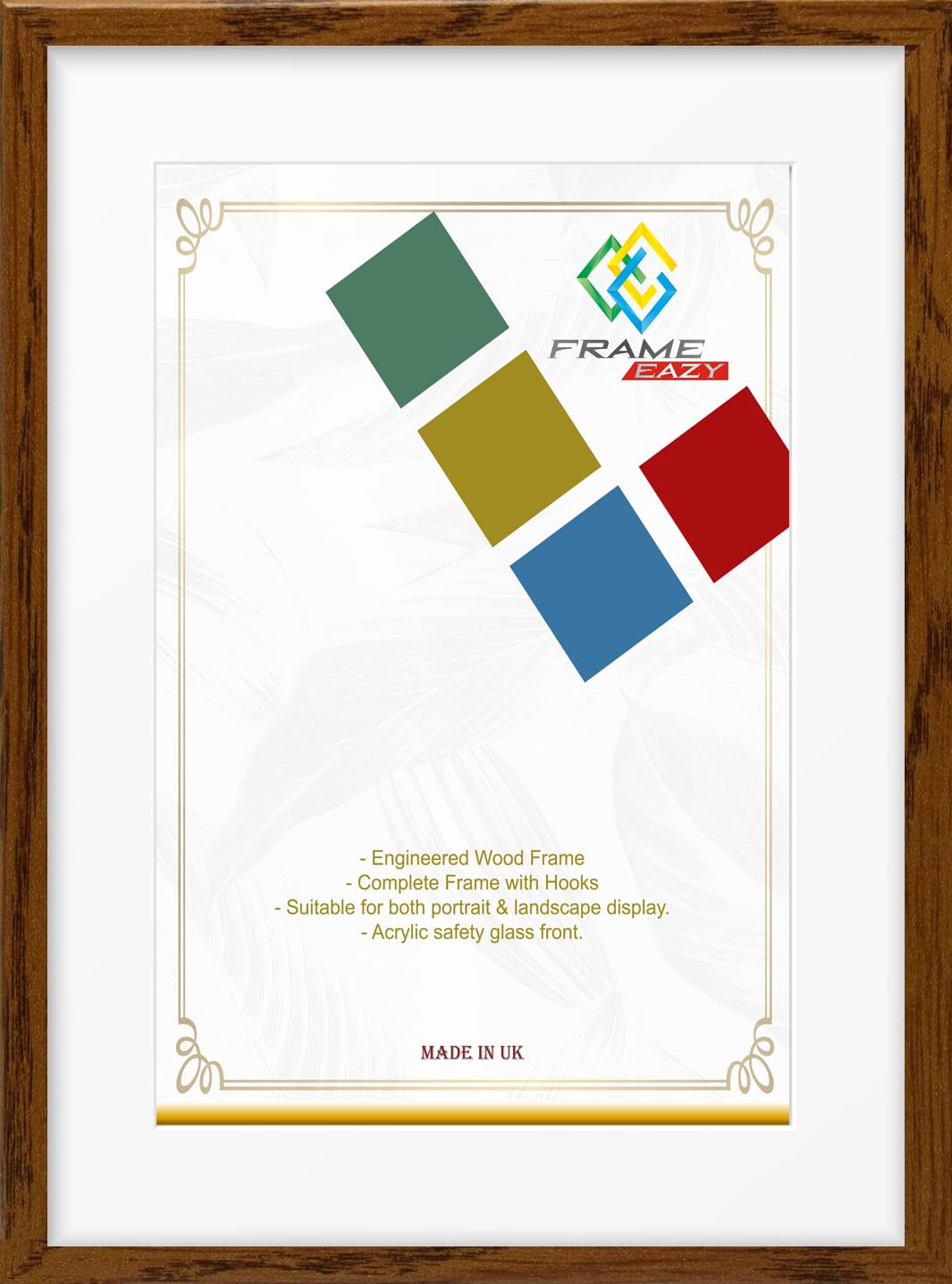 FRAME EAZY Walnut 14x14 Photo Frame with 12x12 White Mount to Hang Portrait or Landscape - Thin Picture Frame With Safe Perspex Front - 14" x 14" For Picture Size 12" x 12"
