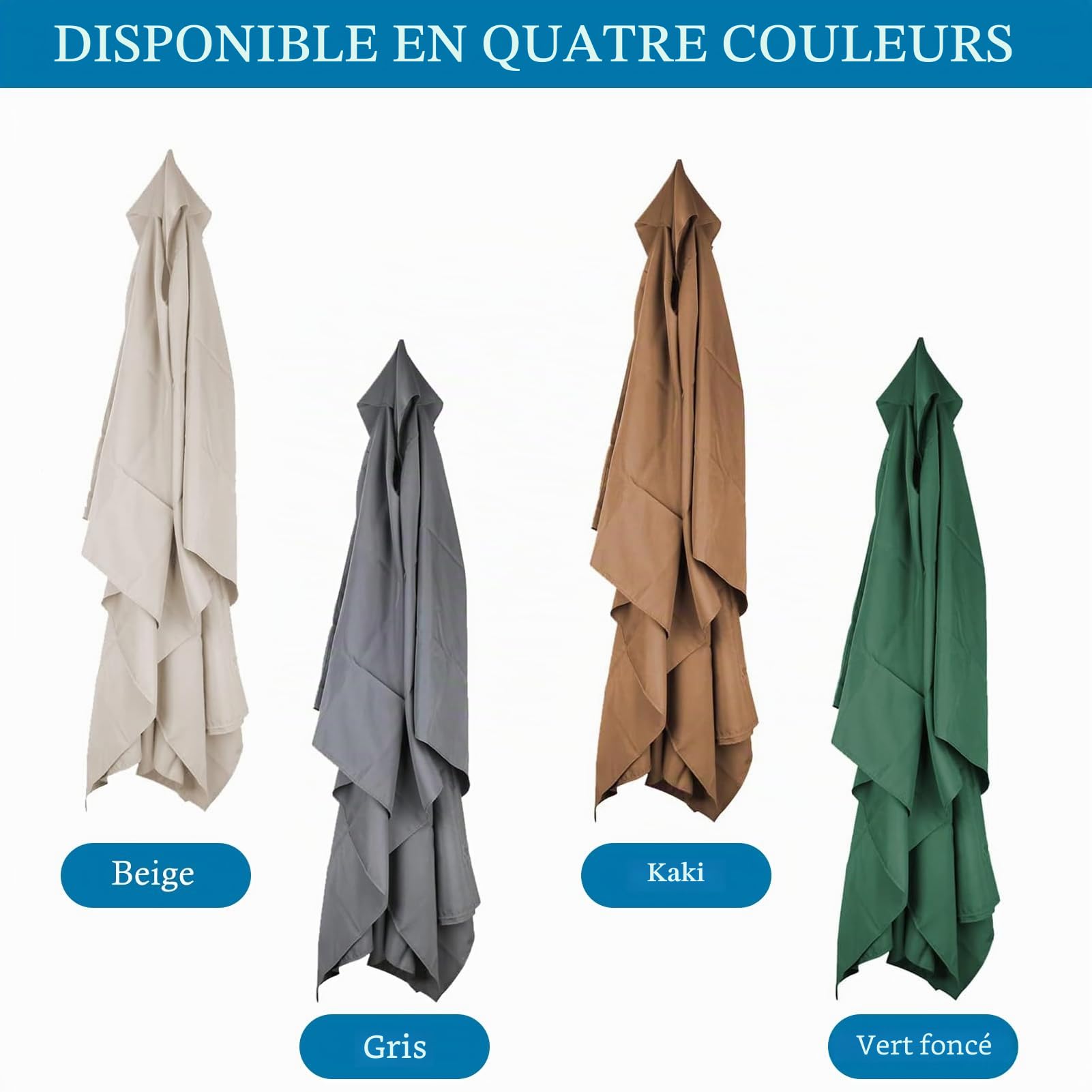 Auvent De Remplacement pour Parasol de Terrasse Rectangulaire 3 x 2 m 6 Baleines Toile De Parasol Rectangulaire Remplacement Pour Cour, Jardin, Plage, Protection UV 30+