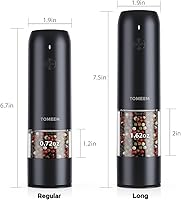 Vista 7 de Juego de molinillo de sal y pimienta eléctrico de TOMEEM con luces LED – Molinillo automático recargable de sal y pimienta con 6 ajustes de grosor