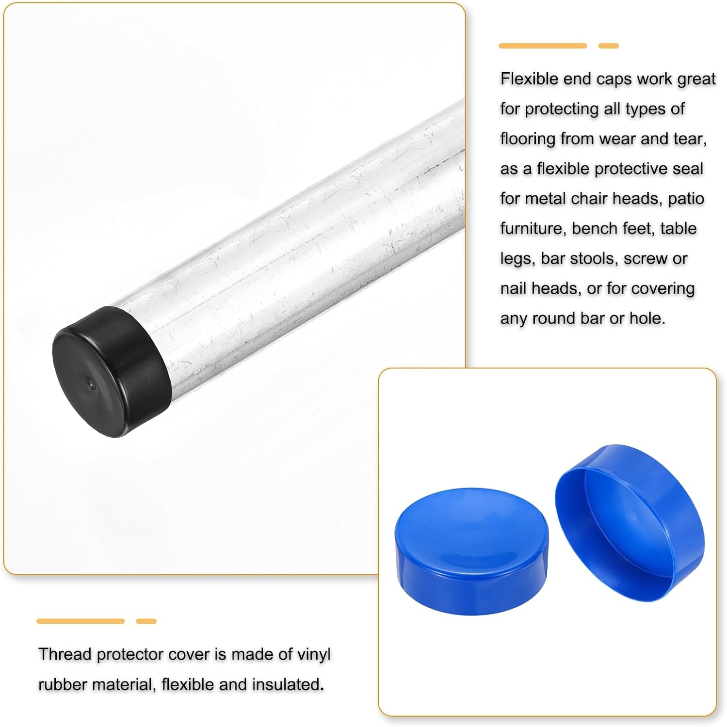 uxcell 4pcs Rubber End Caps 180mm(7 Inch) ID x 80mm(3 1/8 Inch) H Vinyl Round End Cap Cover Screw Thread Protectors Blue