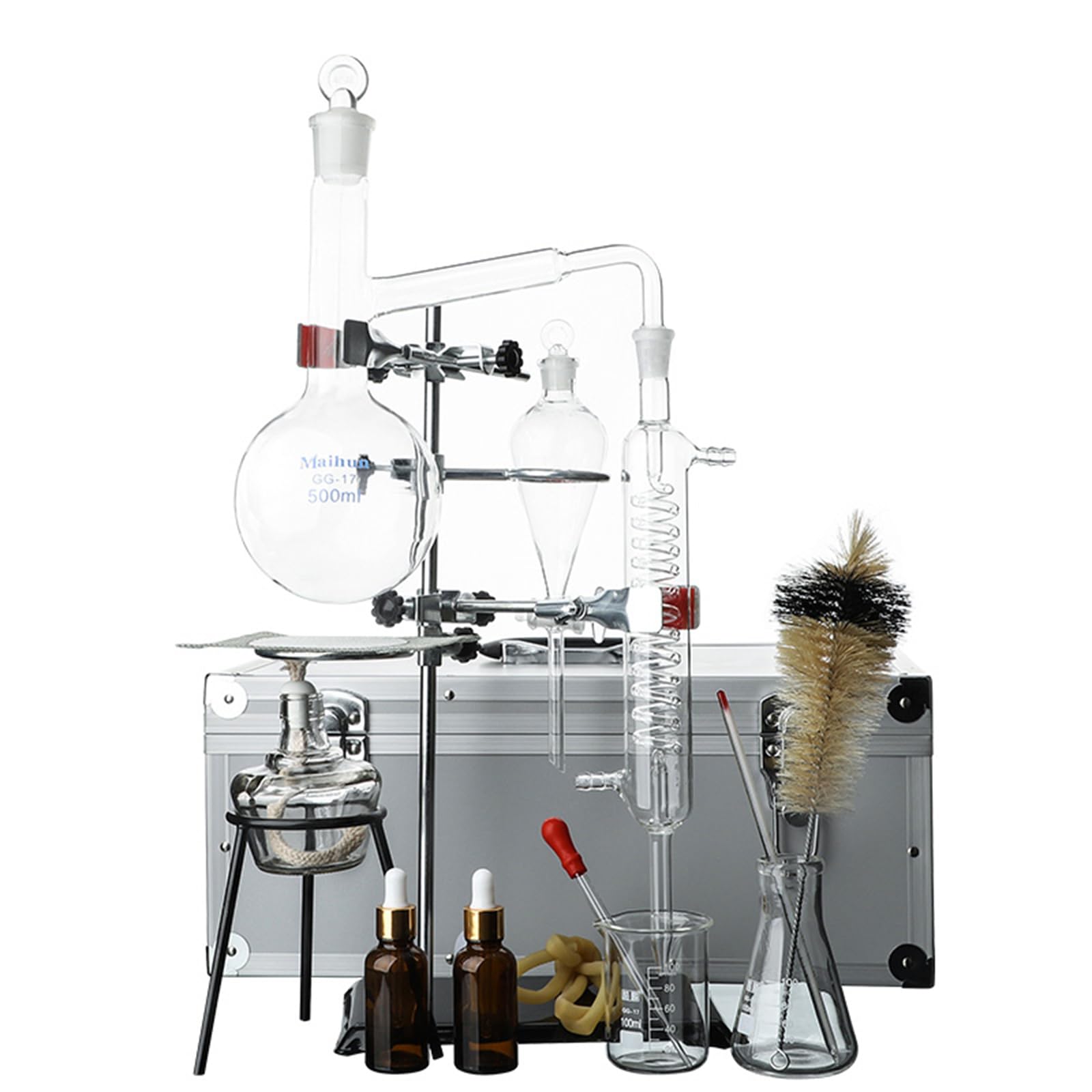 Kit De Destilación De Aceites Esenciales, Aparato De Destilación De 500 Ml, Juego De Cristalería, Temperaturas De hasta 500 Grados, Juego De Equipos para Extractos De Hierbas, para Destilación,