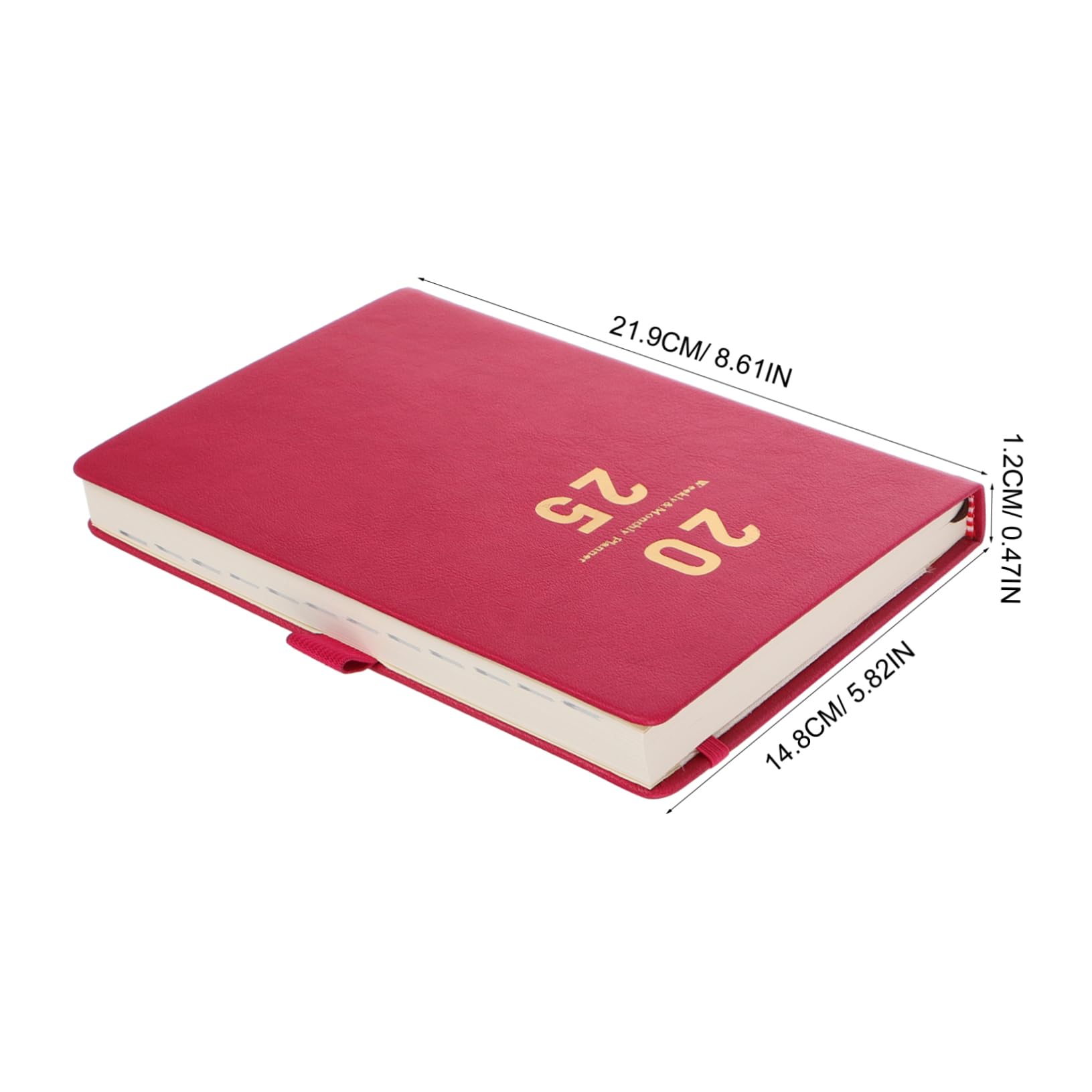 Roter Wochen und Monatsplaner 2025, Pu Notizbuch für Planung | Glazed Printing Paper, Leicht Lesbare Schrift, Großzügiger Schreibraum, Modern Schlankes Design