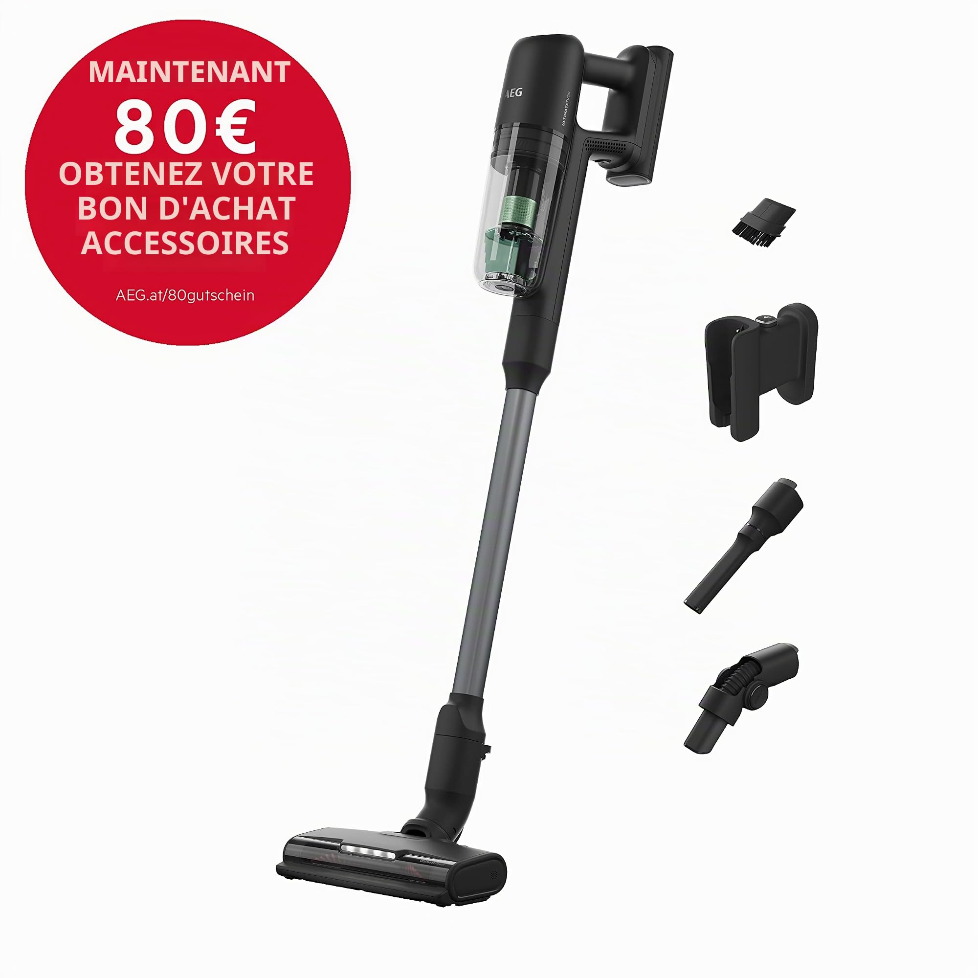 AEG Ultimate 7000 ÖKO AP71UB14AM Aspirateur sans Fil Extra Puissance Ultra Léger 2,2 kg 70% de Matériau Recyclé/Jusqu'à 40 Min Autonomie 120 m² Filtration en 5 Phases Tous Sols Automatique Noir Mat
