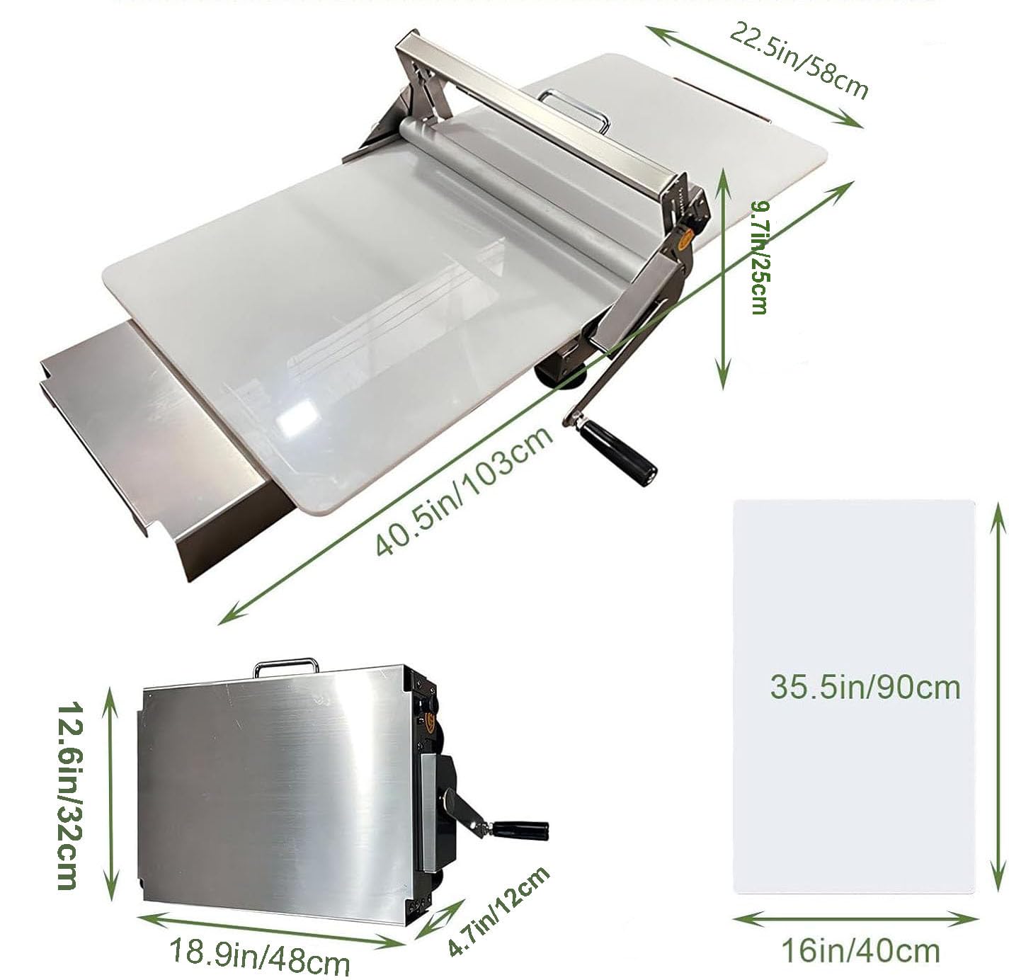 Laminoir à Pâte Feuilletée︱Laminoir à Pâte Pliable︱Laminoir Manuel En Acier Inoxydable︱Laminoir patisserie︱Épaisseur Réglable 0-27mm︱Pour Boulangerie︱Pizza︱Croissants