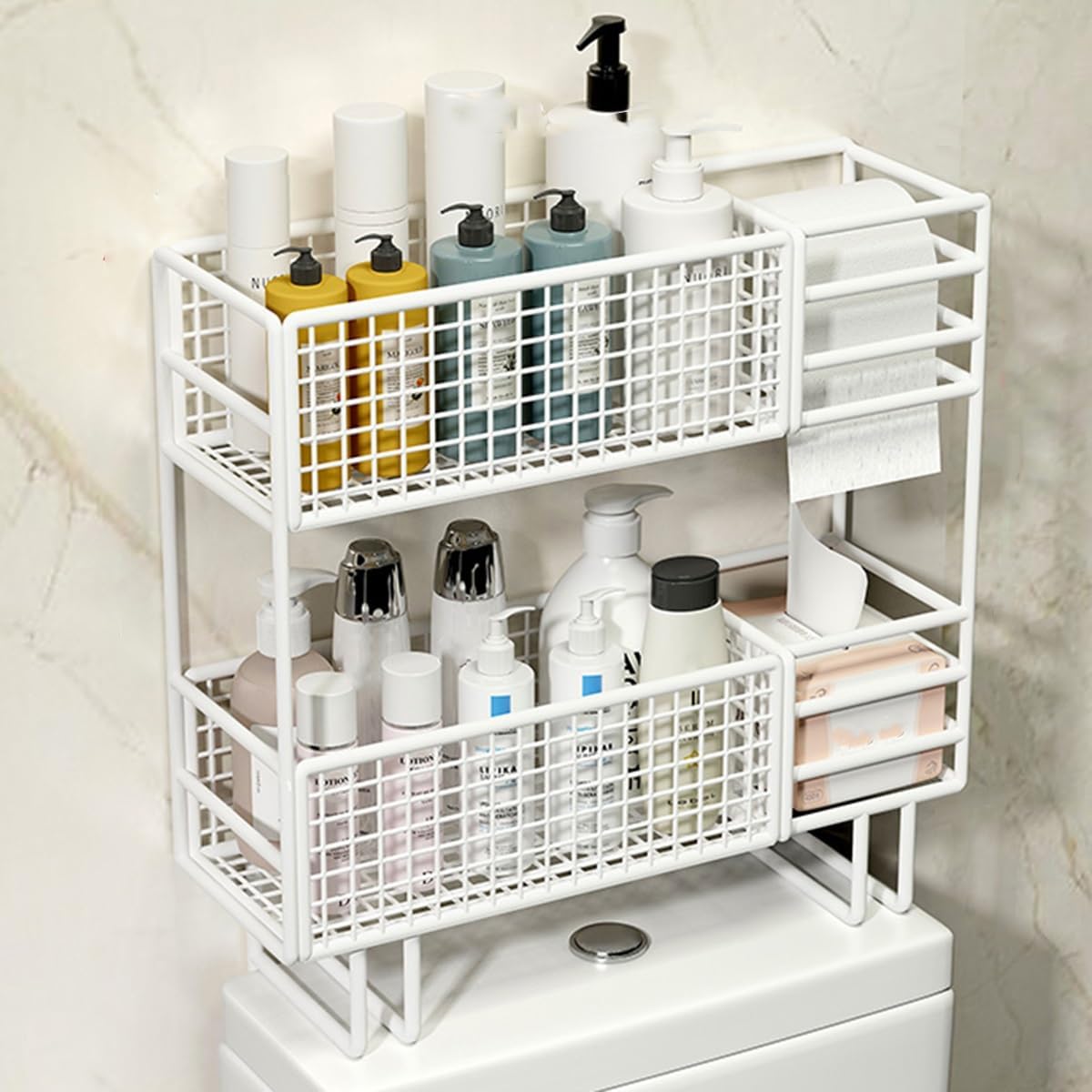 Over The Toilet Storage, 2-Tier Bathroom Organizer Over Toilet, Above Toilet Storage Shelves Rack Metal, Bathroom Space Saver Storage Rack for Restroom, Laundry (Color : /Black) (/White One Size)