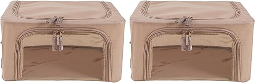 Miniatura 30 de Periea Cajas de almacenamiento de tela Oxford con marco de acero, para debajo de la cama o en el armario, paquete de 2 organizadores pequeños Cáñamo