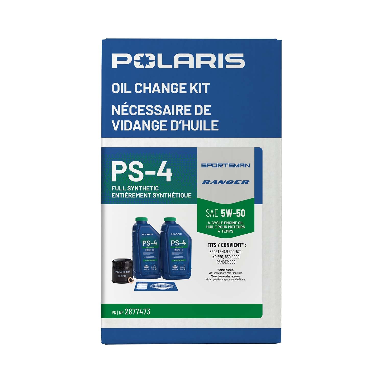Polaris Off Road Full Synthetic Oil Change Kit, 2877473, 2 Quarts of PS-4 Engine Oil and 1 Oil Filter