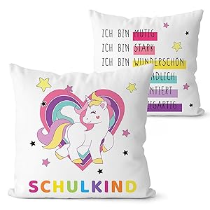 Regalo escolar, niña, comienzo escolar, unicornio, funda de almohada con frases inspiradoras, regalo de escolarización, regalo para niños escolares, unicornios, regalos para niñas