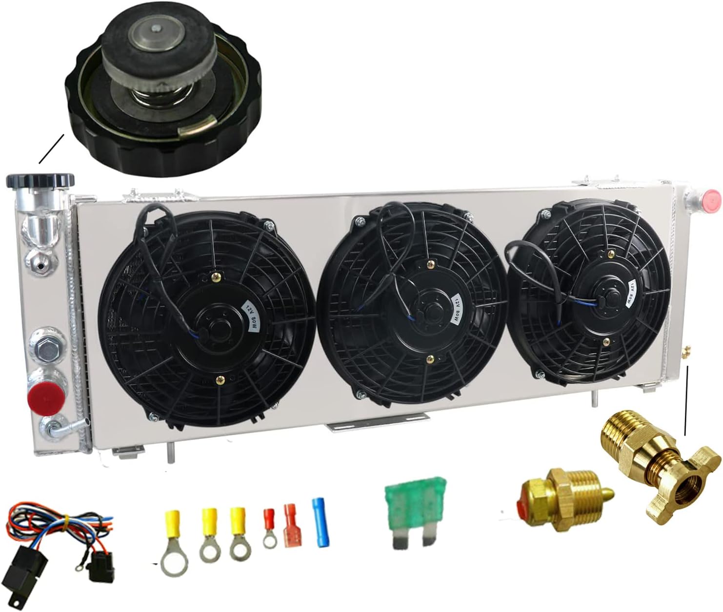Aluminum Radiator For 1991-2001 92 93 94 95 96 97 98 99 Jeep Cherokee XJ 2.5 L4 4.0 L6 3 Row Radiators Shroud Fan Thermostat Relay