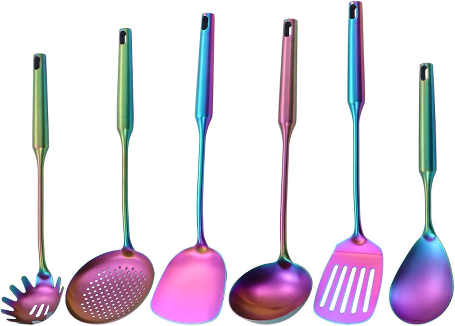 Metal Colorful Kitchen Utensils Set Cooking Utensils Set Dishwasher Safe 6 Piece Stainless Steel All Metal Cooking Tools with Heat Resistant Handle BPA Free Easy to Clean