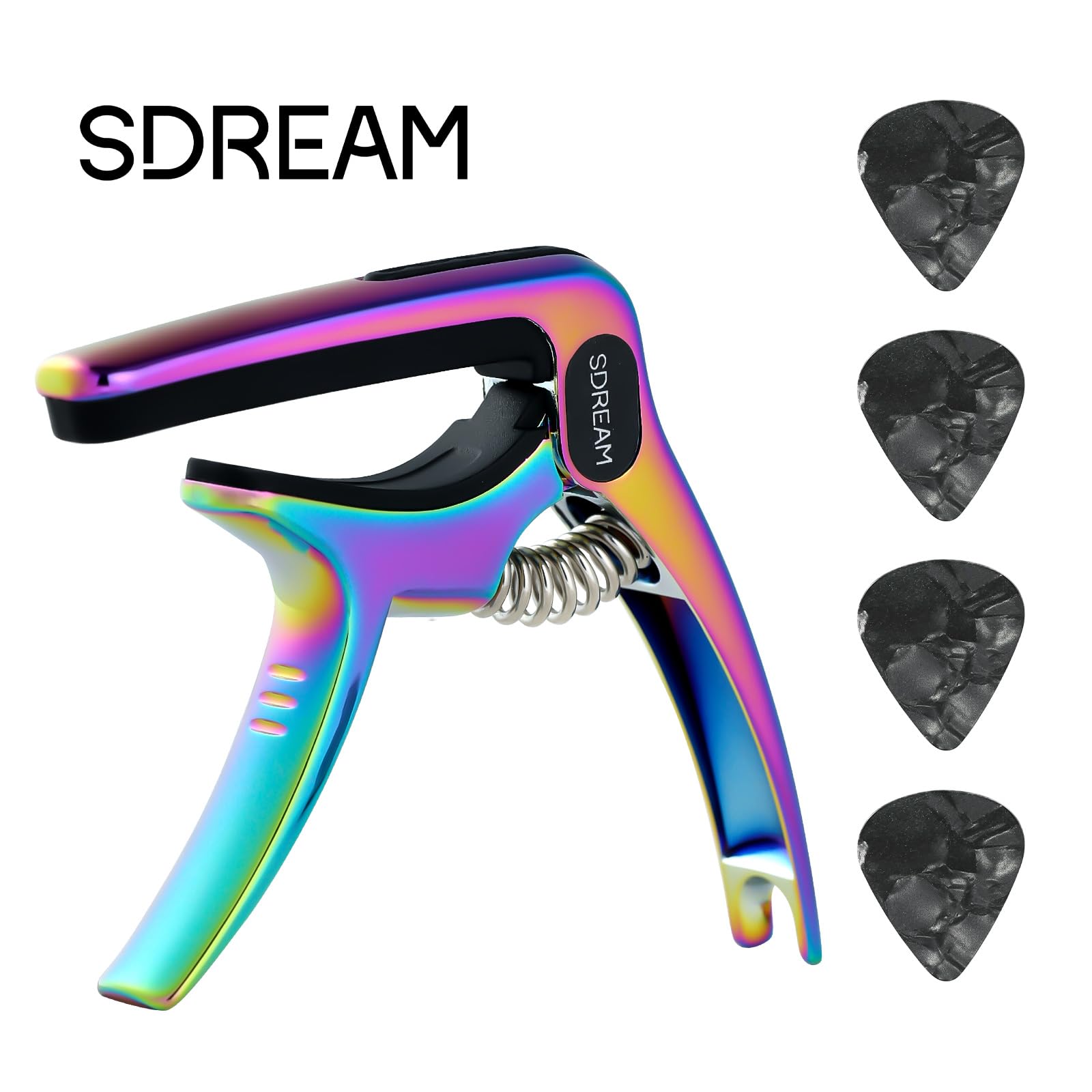 Cejilla para guitarra acústica y eléctrica, abrazadera de guitarra, accesorios de guitarra para guitarra clásica, ukelele, degradado exclusivo, con 4 púas (rojo)