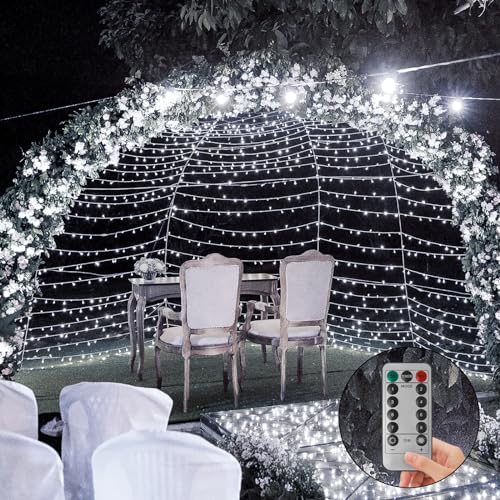 Filltown 2PC Battery Operated Christmas Lights, 33Ft 100 LED Cool White String Lights with Auto Timer & 8 Modes, Shatterproof Waterproof for Outdoor Indoor Wedding Party Home, White Wire by Filltown - Image 5