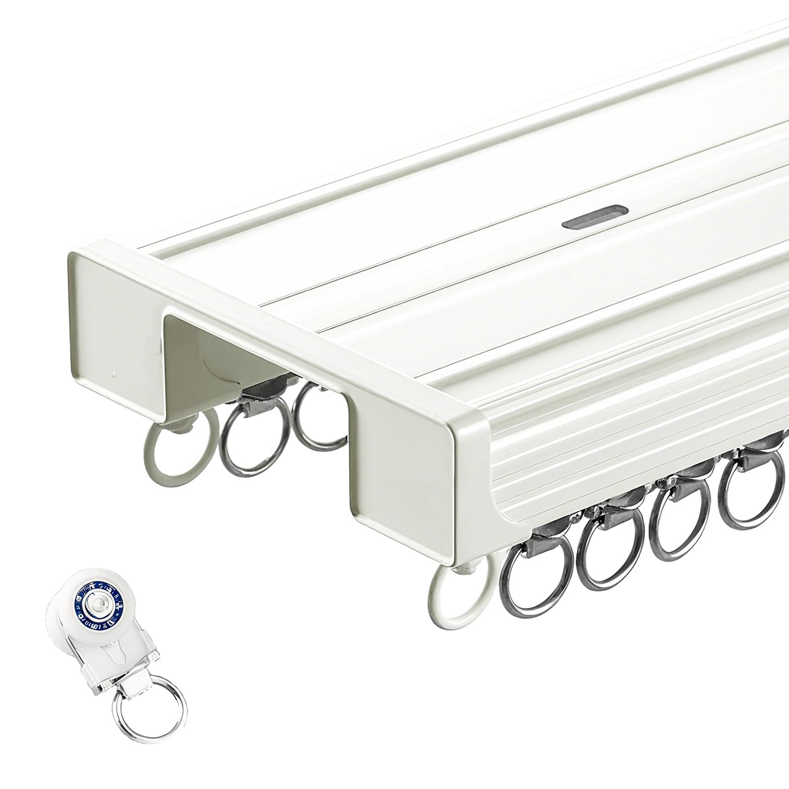 Binario Per Tende A Soffitto In Alluminio, Lunghezza 100-500 Cm, Bianco, Curvo E Dritto, Con Accessori Per Installazione