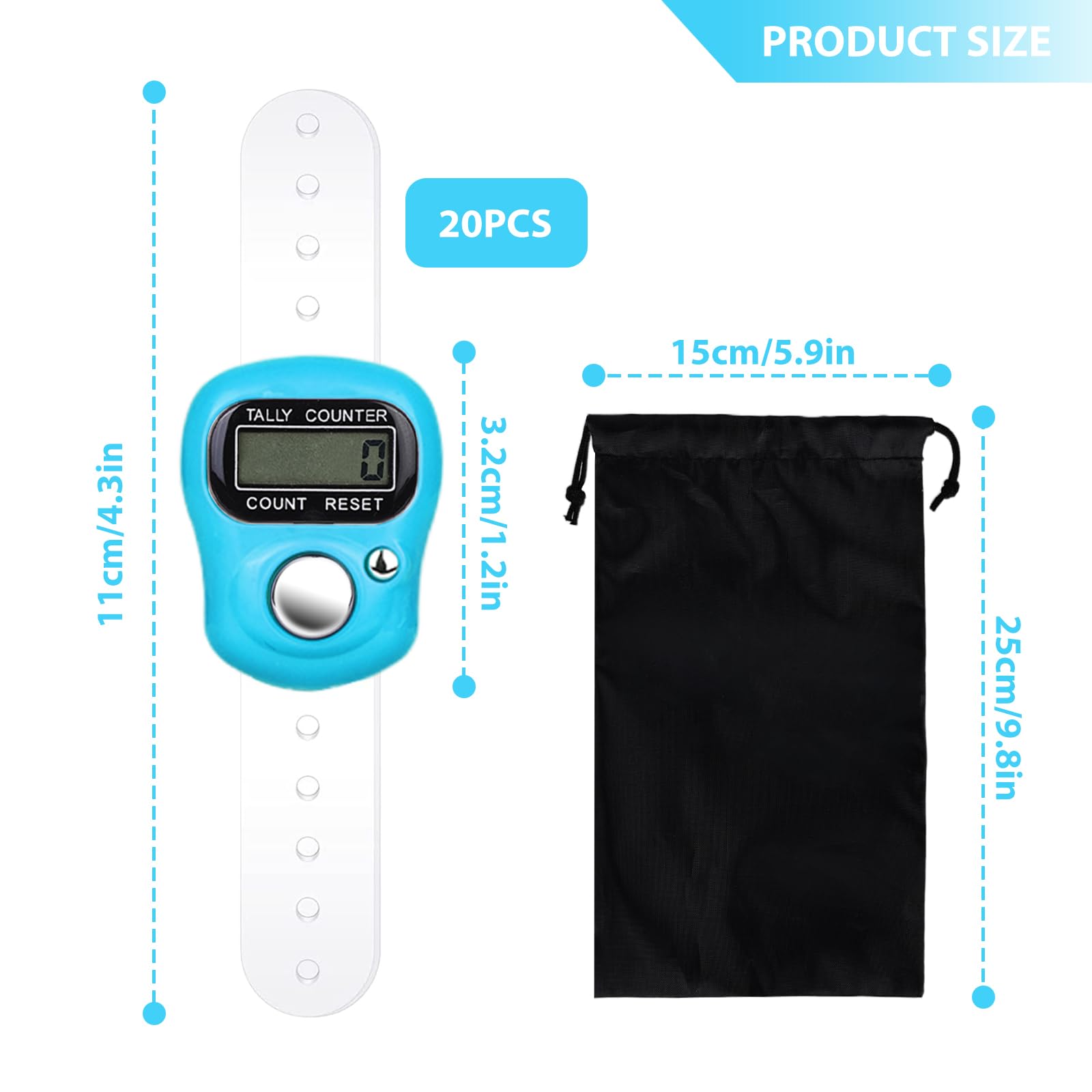 Nizirioo Contador de dedos mini LED digital 20 unidades contador de mano mecánico anillo con pantalla LCD para golf deportes