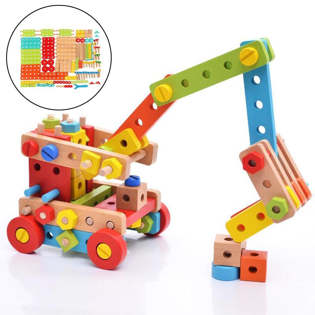 Rompecabezas, Juguetes de construcción, Bloques apilables de para Madera, desafían la Creatividad de los niños con 68 Piezas, fomentan la