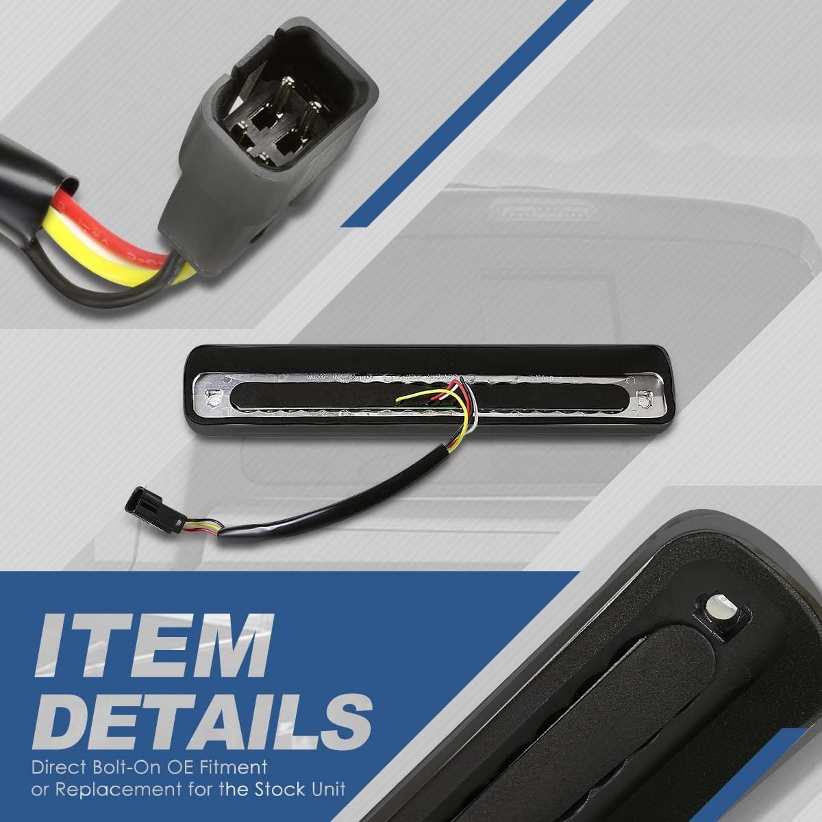 Auto Dynasty Rear Tail 18 LED Center High Mount Stop Lamp Third Brake Cargo Light Compatible with Chevy GMC C/K Series GMT400 88-00, Black Housing, Smoke Lens