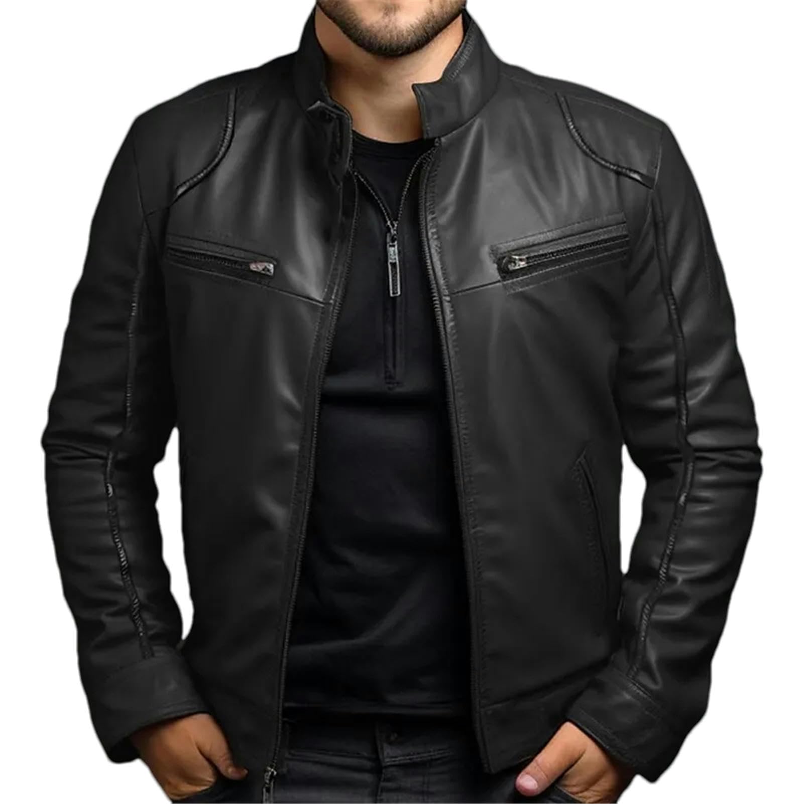 Primavera Verano Ropa Hombre Chaqueta de Cuero Hombre Cuello Alto Punk Abrigo de Cuero Hombre Primavera y Otoño Chaqueta de Cuero