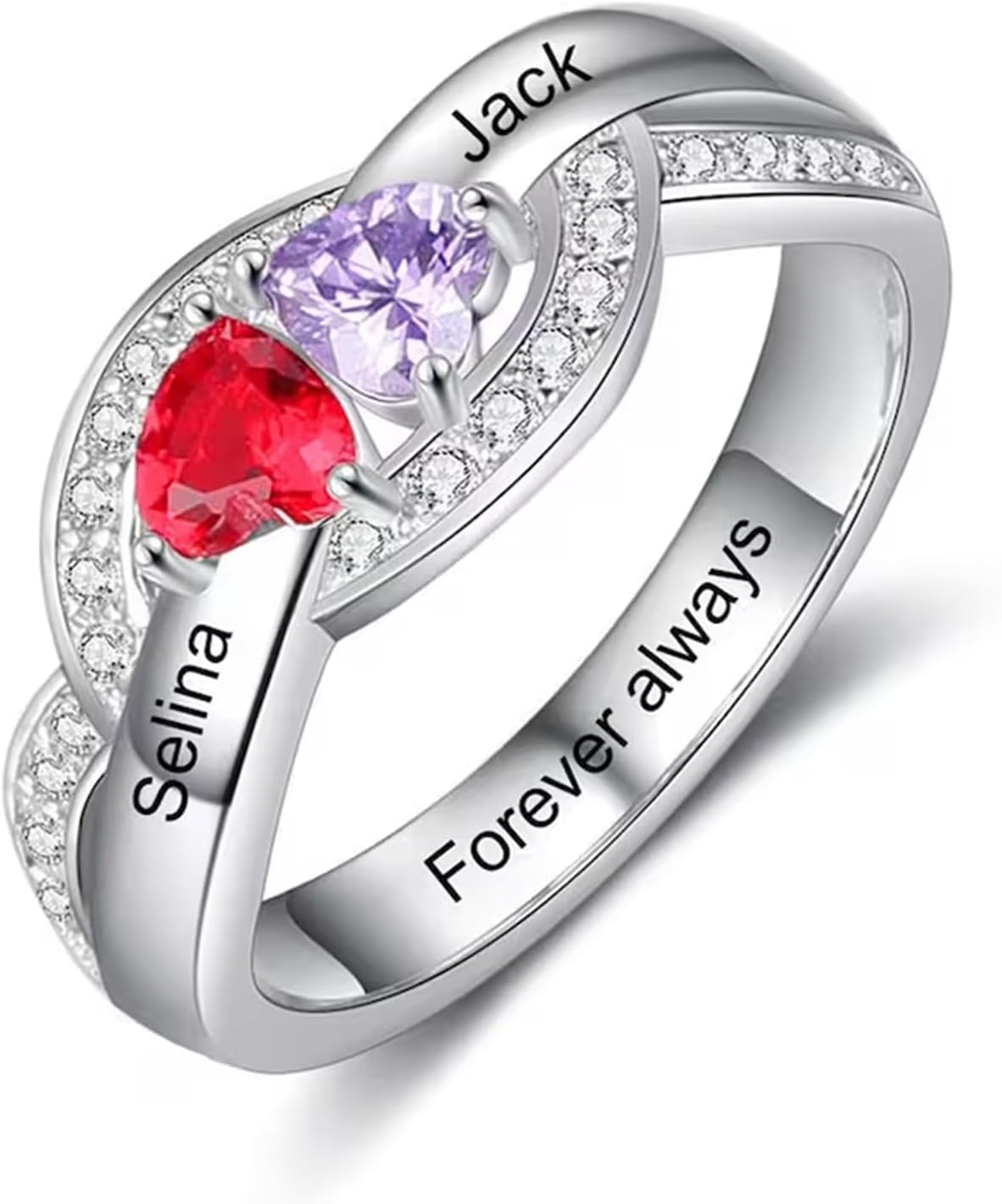 10k 14k 18k Real Gold Birthstone Rings Mother's Ring With Names Personalized 2 Birthstones Rings for Women Real Gold Customized Name Rings for Mom Jewelry for Mothers Day Birthday