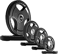 Vista 18 de RitFit Weight Plates for Barbell, 2-Inch Olympic Rubber Grip Plates for Weightlifting and Strength Training in Home & Gym, Single, Pair and Sets