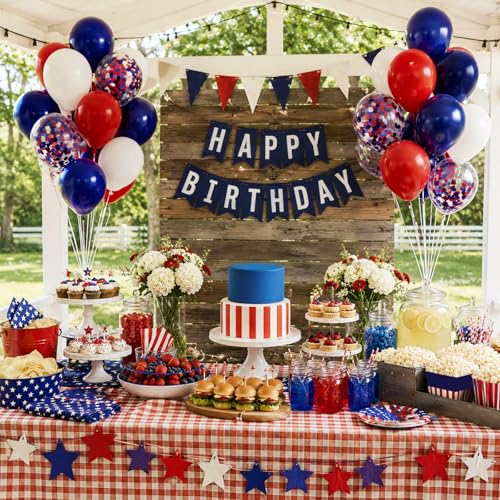 Image of 60pcs Red White and Blue Balloons 12inch, Navy Blue Confetti 4th of July Balloons for Fourth of July Graduation Birthday Party Decorations