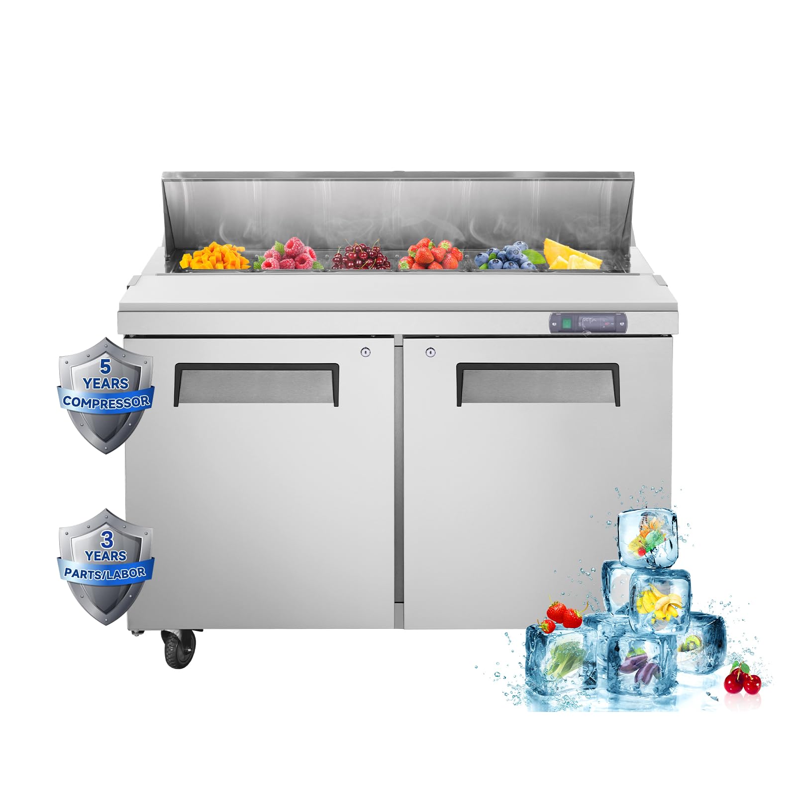 JINSONG Stainless Steel Sandwich &amp; Salad Prep Table, Commercial Refrigerated Food Prep Station with Cutting Board &amp; 12 Pans, 12.9 cu. ft Fridge Salad Bar for Restaurants (48''W 12.9 Cu.ft)