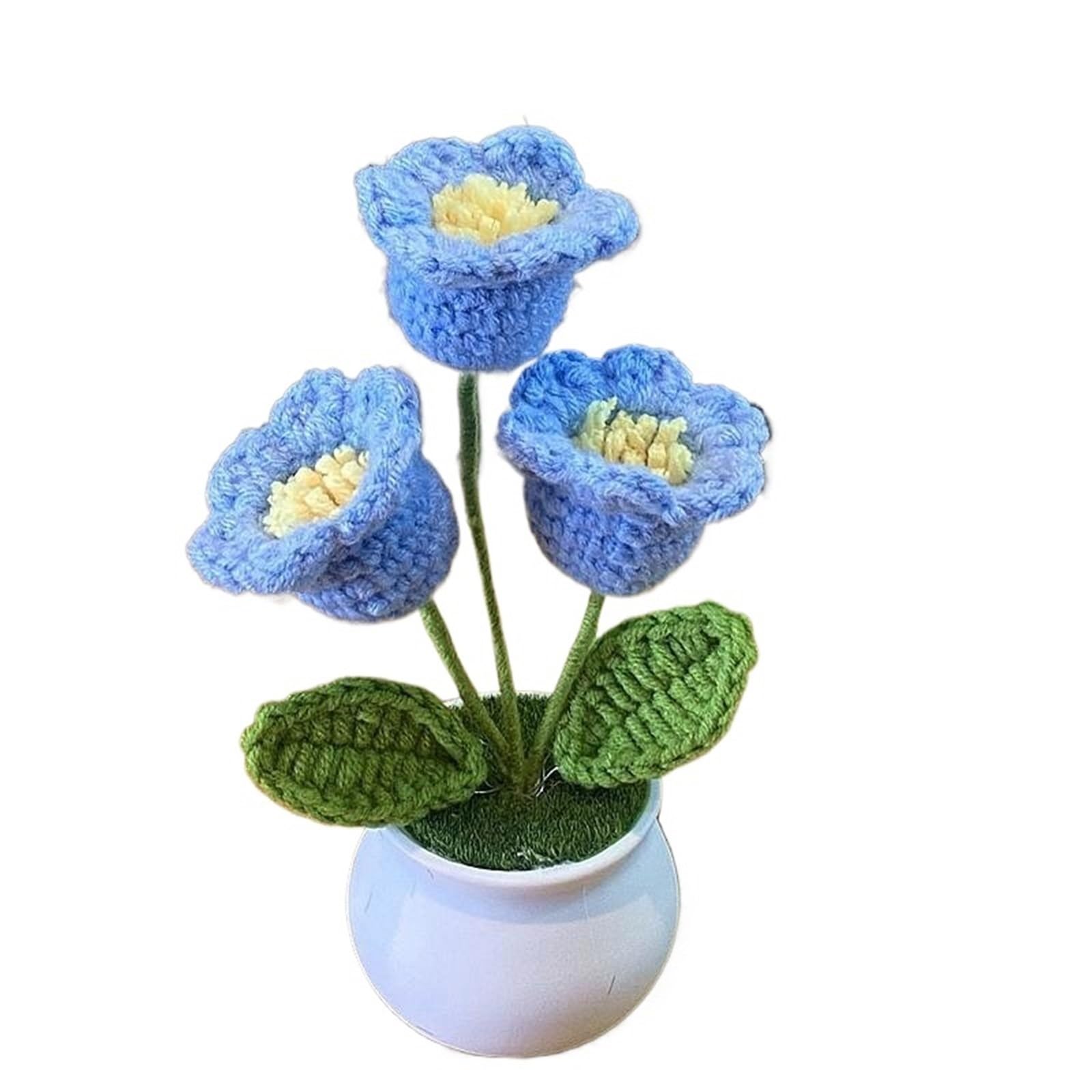 ENWWCH Hand Woven Lily Valley Potted Home Decoration Knitted Simulated Flower Sunflower Bouquet For Home(Color5)