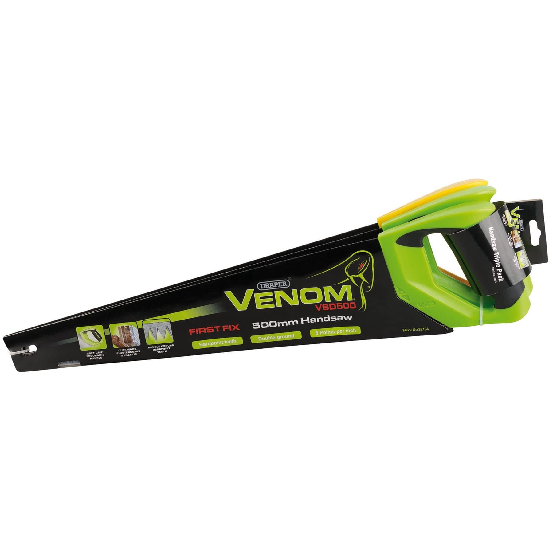 Draper 17693 Venom Double Ground 8PPI Handsaws 3 Piece-Set