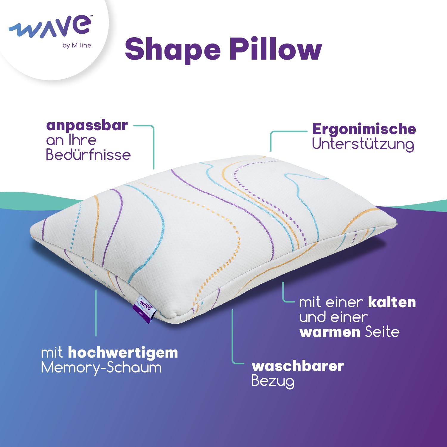 M LINE Höhenverstellbares Memory Foam Kopfkissen 50x70 cm Ergonomisches Stützkissen Seitenschläferkissen Rückenschläferkissen