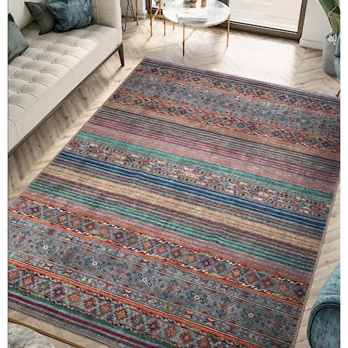 Keen Home Design 4×6 Rug – Machine Washable Area Rug with Non-Slip Backing, Ideal for Living Room, Dining Room, Bedroom – Vintage, Easy Clean, Durable, Low Pile Rug – (4′ x 6′)