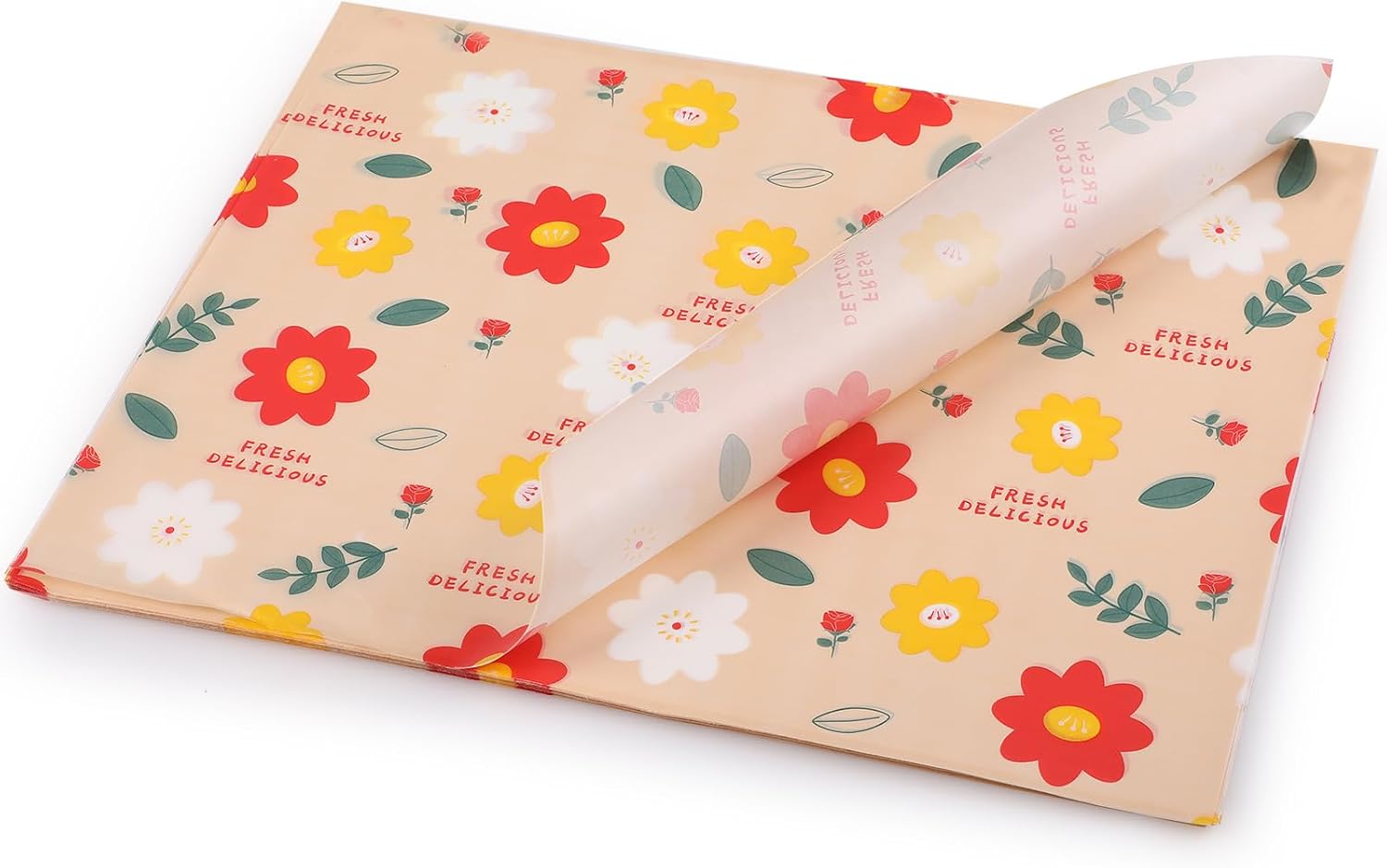 GeeRic Waxed Deli Paper Sheets for Food 11 * 15 Inch, 100 Pcs Food Basket Liners for French Fries, 2026 Burgers, Dry Sandwich Wrap Paper Sheets Floral