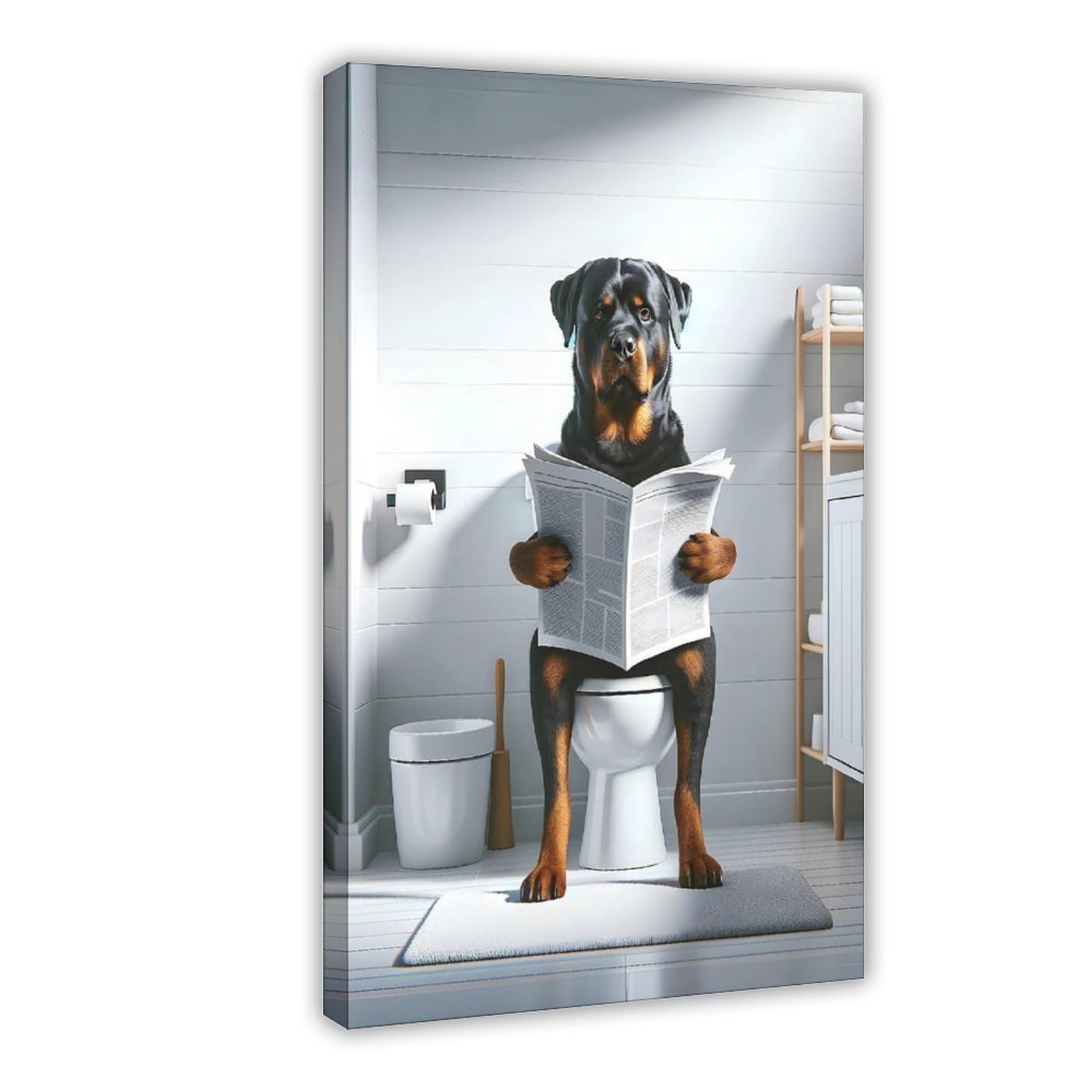 Ncudank Rottweiler In The Toilet Canvas Poster Bedroom Decor Landscape Office Room Decor Gift 16X24inch(40X60cm)