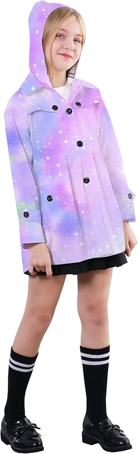 SANGTREE Girl's Waterproof Trench Coat Hooded Lightweight Windbreaker Rain Jackets
