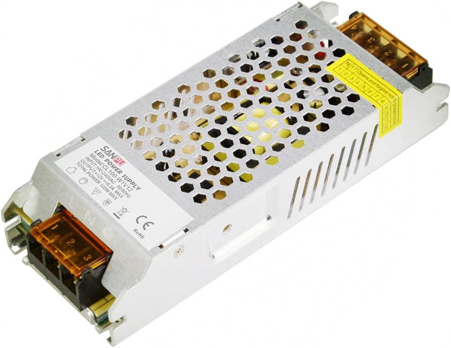 100W 12V SMPS LED Power Supply Unit 8A AC to DC Lighting Transformer Driver Converter for Indoor LED Strips Light (SANPU CL100-W1V12)
