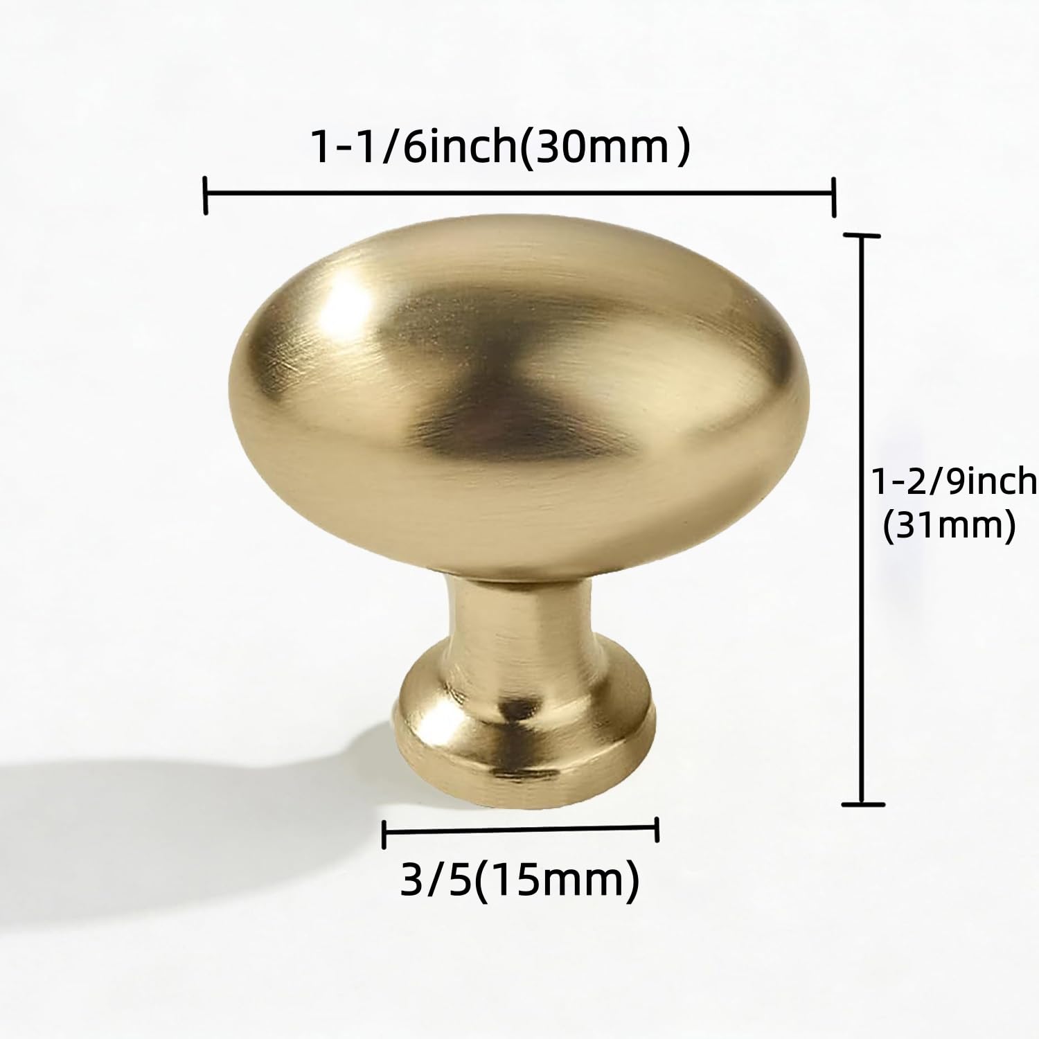 KHTUMEWARE-SB284 Solid Brass Oval Knob, Brushed Brass, 1-3/16 in (30 mm), 5-Pack in Brushed Brass — KHTUMEWARE