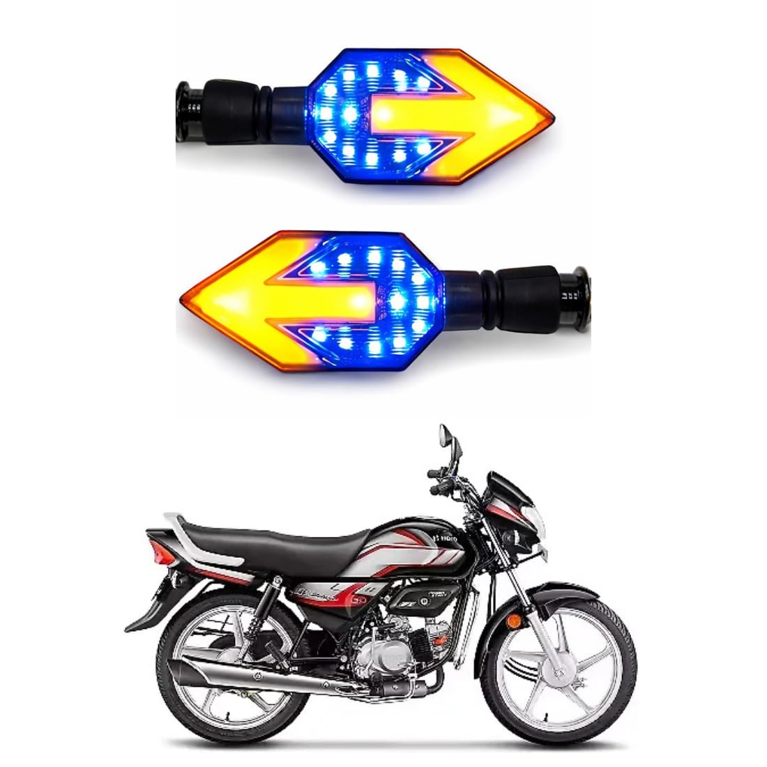 LED Bike Indicator Light with Arrow Design Yellow Blue, Waterproof Turn Signal Blinker for Motorcycle, High Brightness Direction Indicator Lamp For Hero HF Deluxe (Pack of 2)-image-28