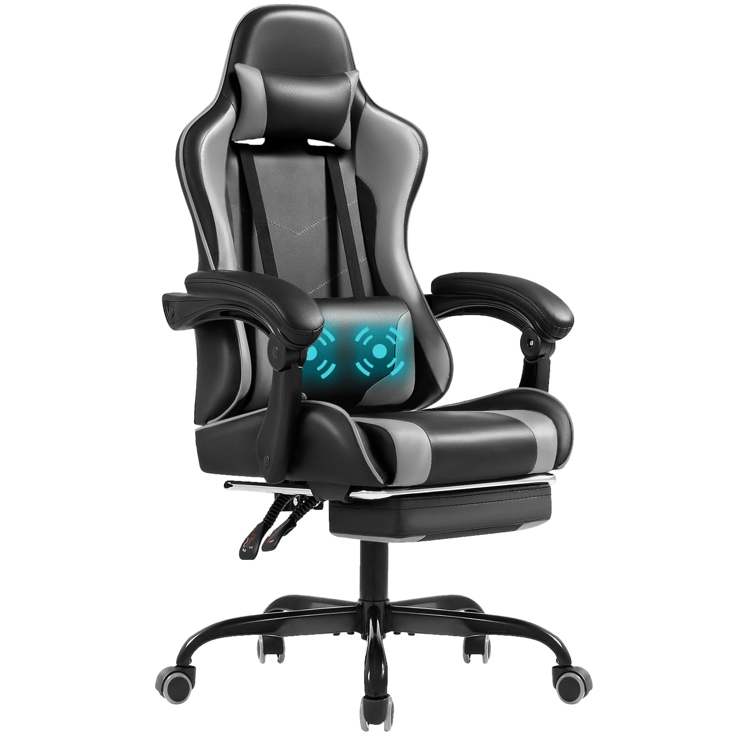 Shahoo Gaming Chair with Footrest and Massage Lumbar Support, Video Racing Seat Height Adjustable with 360°Swivel and Headrest for Office or Bedroom,
