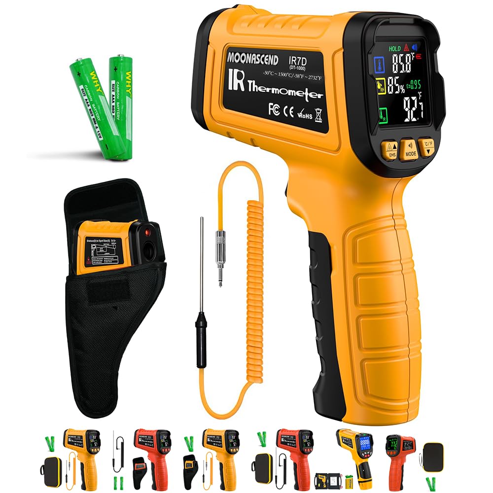 Infrared Thermometer Gun -58°F to 2732°F, IR Temperature Gun with K-Type Probe for Internal Readings, 50:1 High Temp Laser Thermometers Tool for Kilns