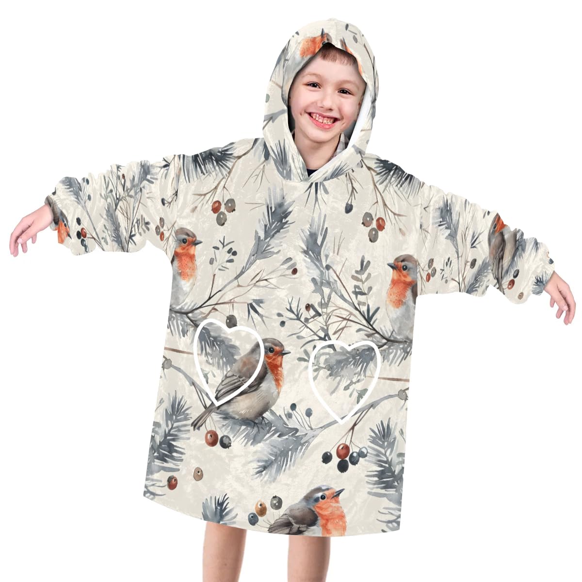 Wearable Blanket Hoodie for Kids, Agile Birds Fleece Sweatshirt Blanket Oversized Blanket Sweatshirt with Pocket Flannel Warm Hooded Blanket 6-10 Year Old Girl Boy Gift, One Size