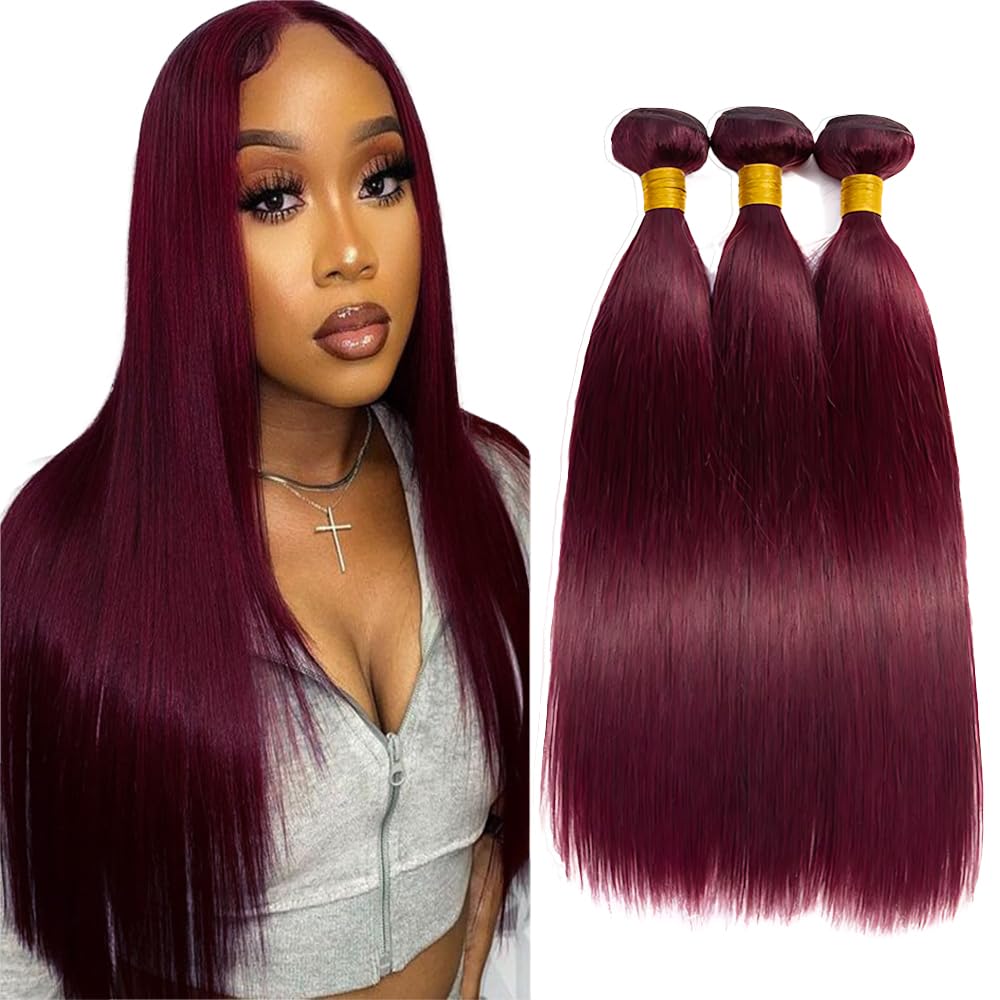 Burgundy Human Hair Bundles 99j Straight Bundles 10 12 14 inch Double Weft Burgundy Straight Human Hair Weave Brazilian Virgin Remy Hair Extensions