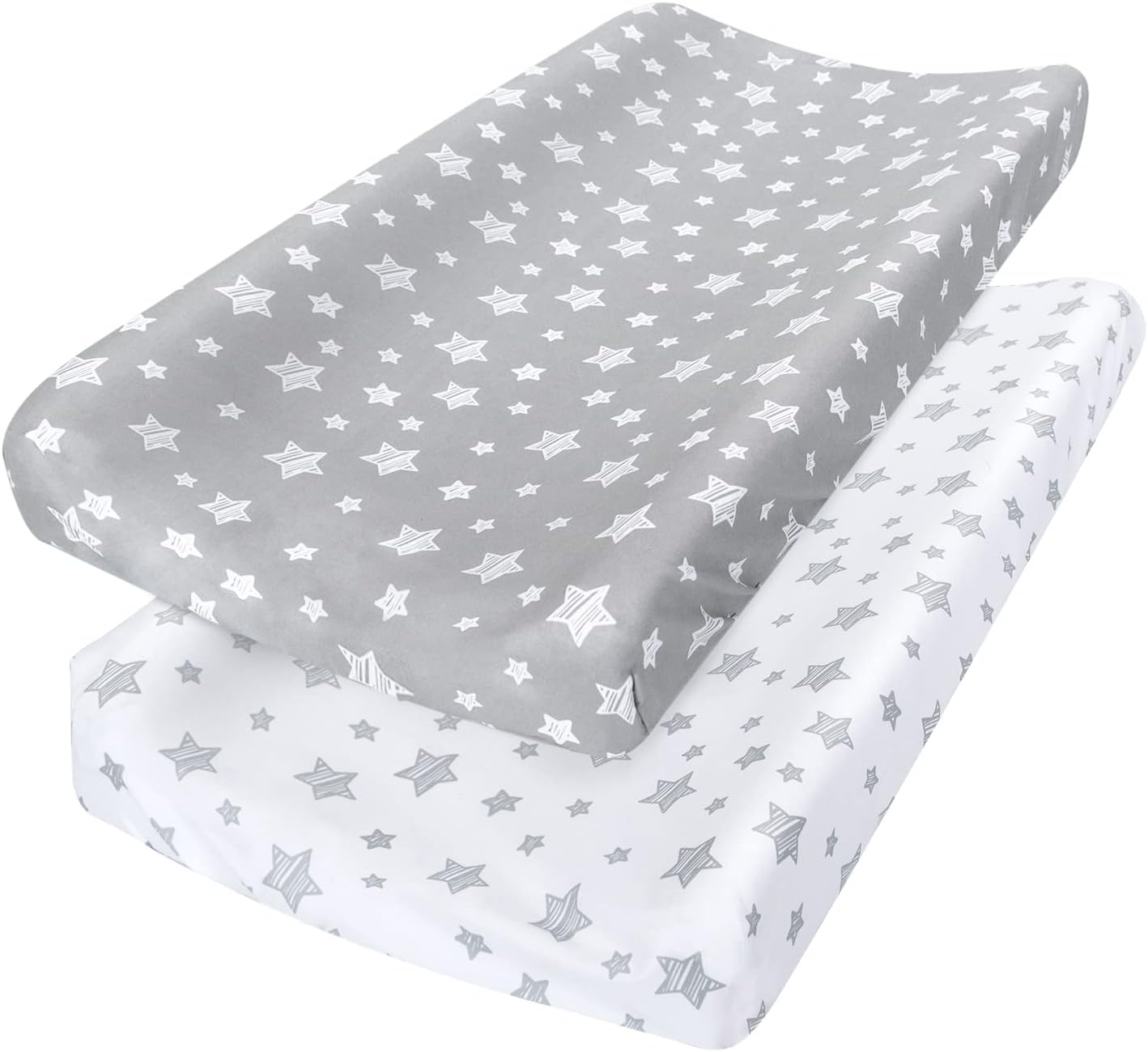 Changing Pad Cover for Boys Girls 2 Pack, Lovely Print Soft Unisex Diaper Change Table Sheets, Fit 32"x16" Contoured Pad, Comfy Cozy 2-Pack Cradle Sheets, Grey & White