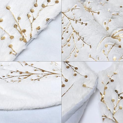 Miniatura 6 de S-DEAL Falda de árbol de Navidad con bayas doradas, falda de árbol de felpa de piel sintética de 48 pulgadas para decoración navideña del hogar