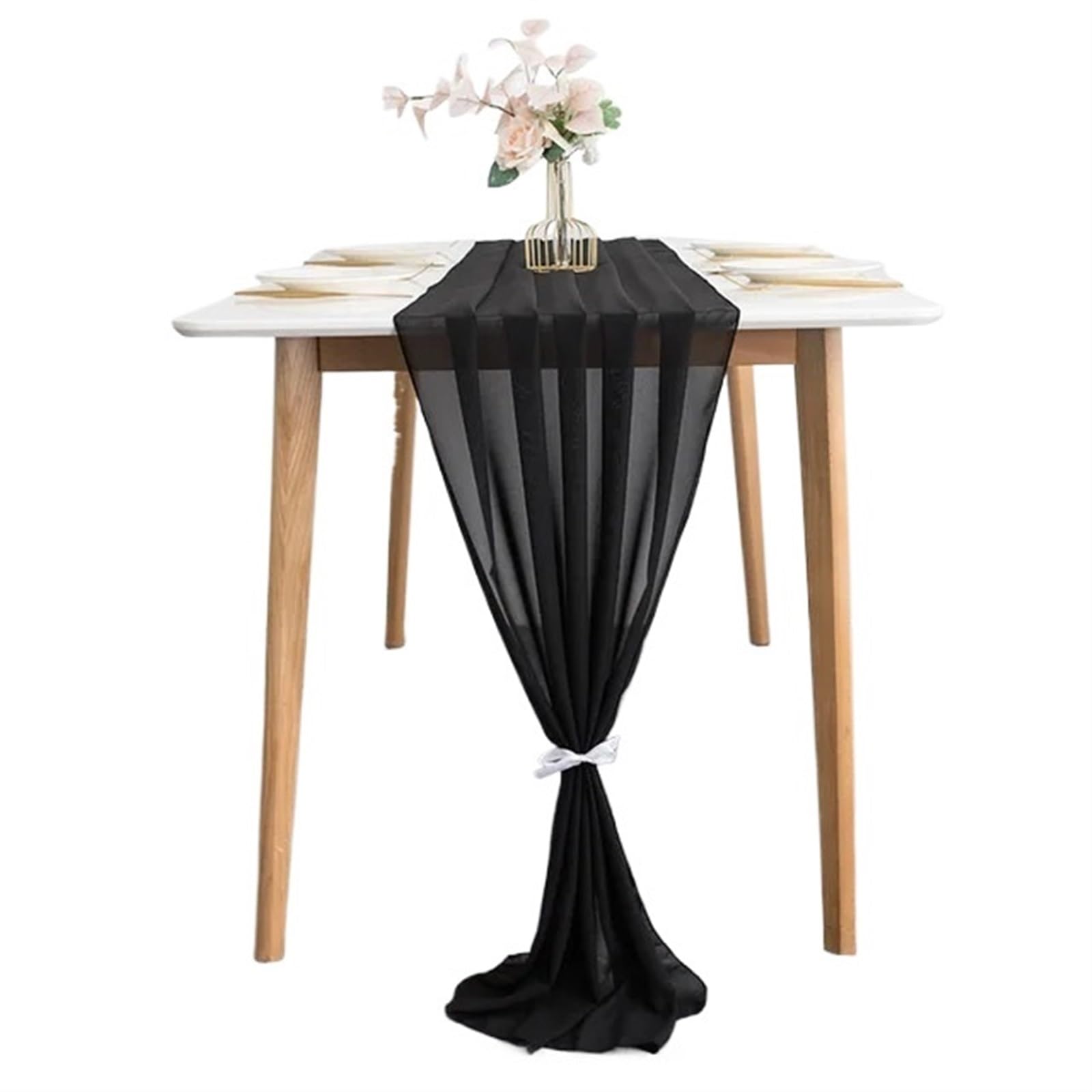 Chemin de table mousseline de soie noir decoration mariage rustique bapteme maison