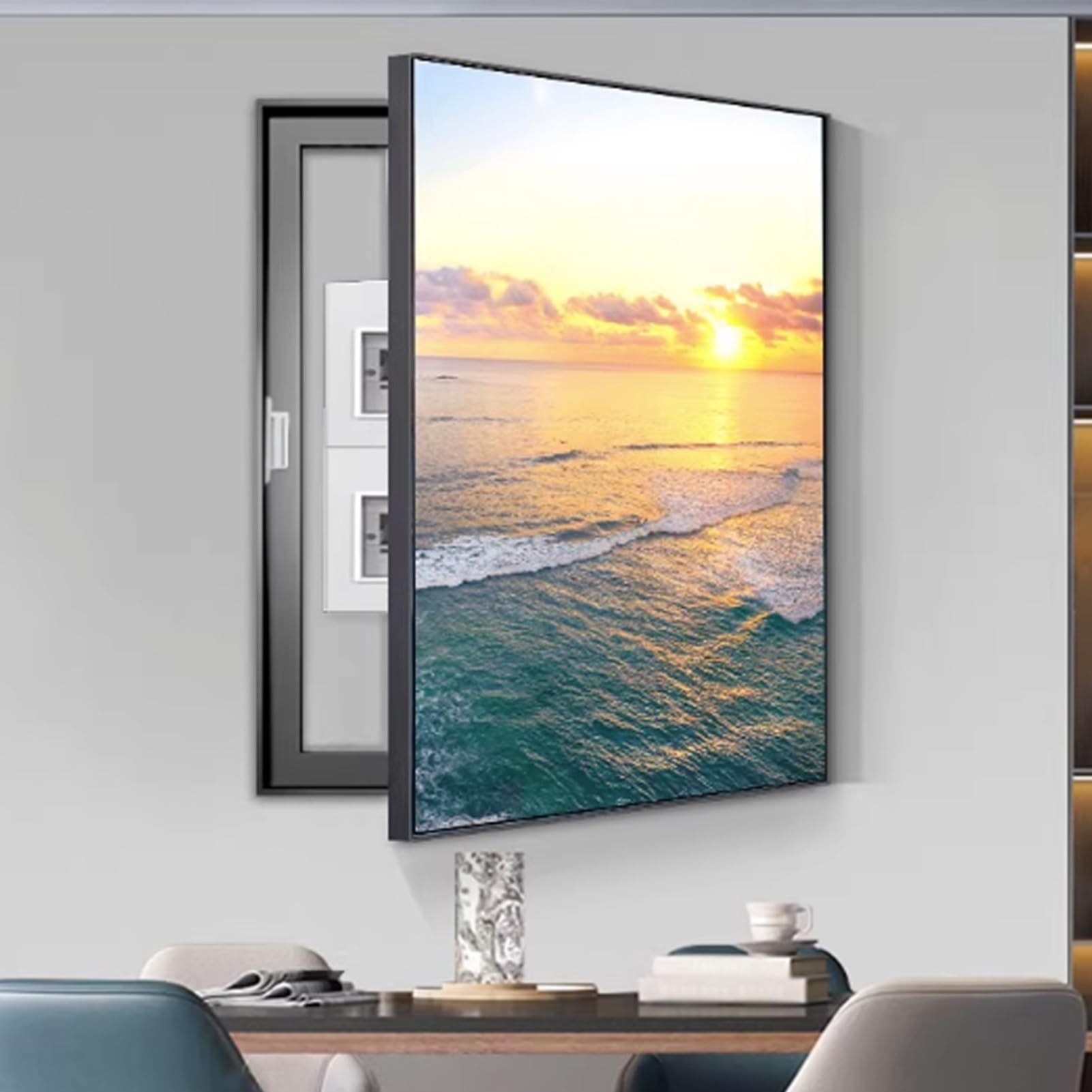 Vertical Tapa Cuadro Electrico Decorativo Tapa Abatible | Creatividad Medidor Eléctrico Pintura Decorativa, Cubierta Para Caja De Fusibles Interior(Right H,15.7"x19.7"/40x50cm)