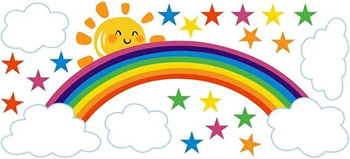 Miniatura 4 de Bamsod Pegatinas de pared de arco iris para niños, calcomanías de pared para guardería, decoración del hogar 16.9x37.8 in